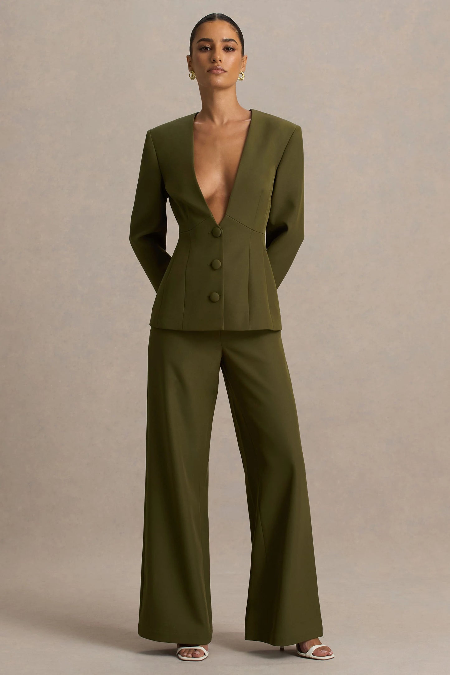 Silvia Olive Straight-Leg Trousers