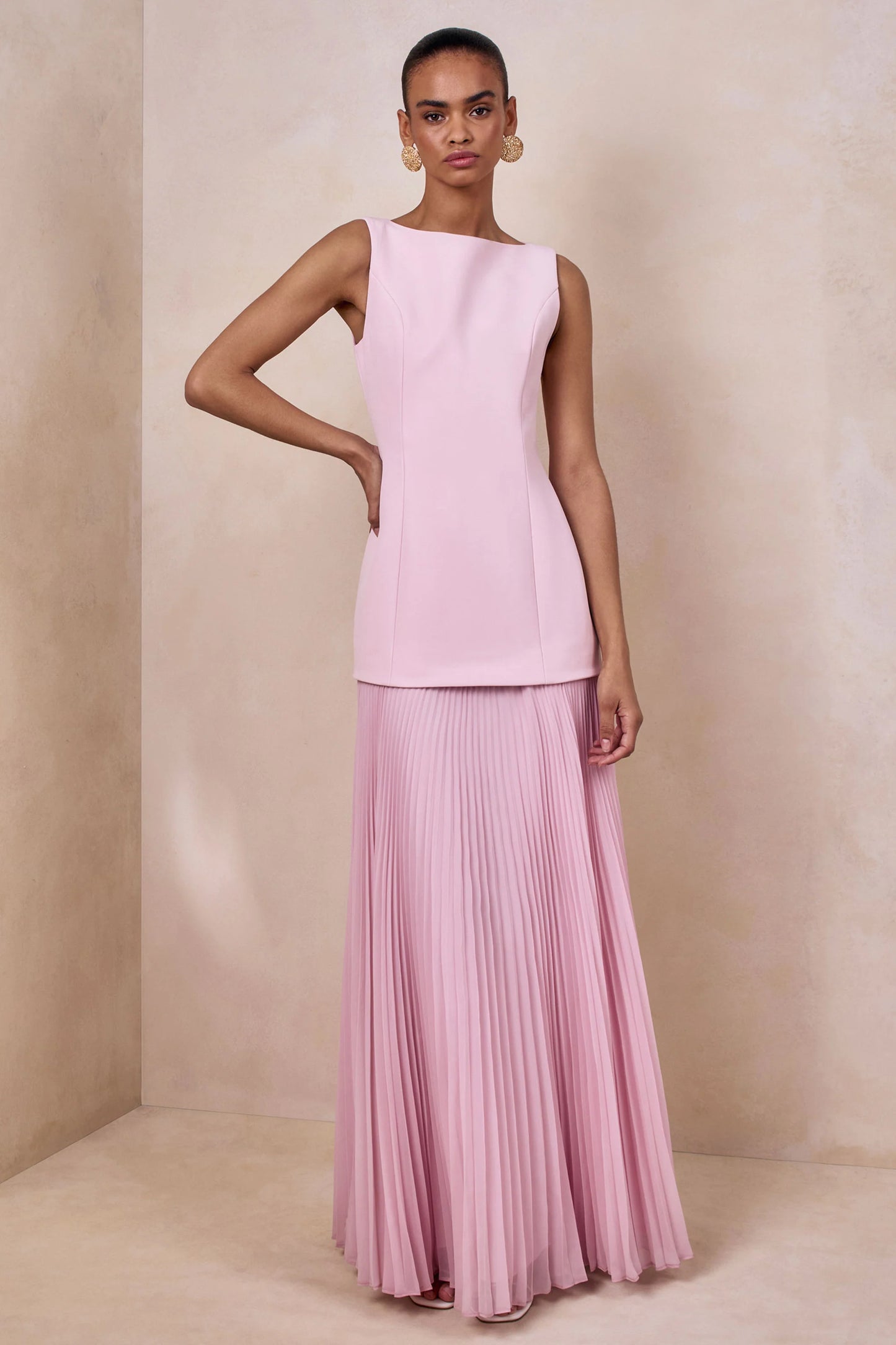 Hadley Light-Pink Boat-Neck Maxi Dress With Drop-Waist