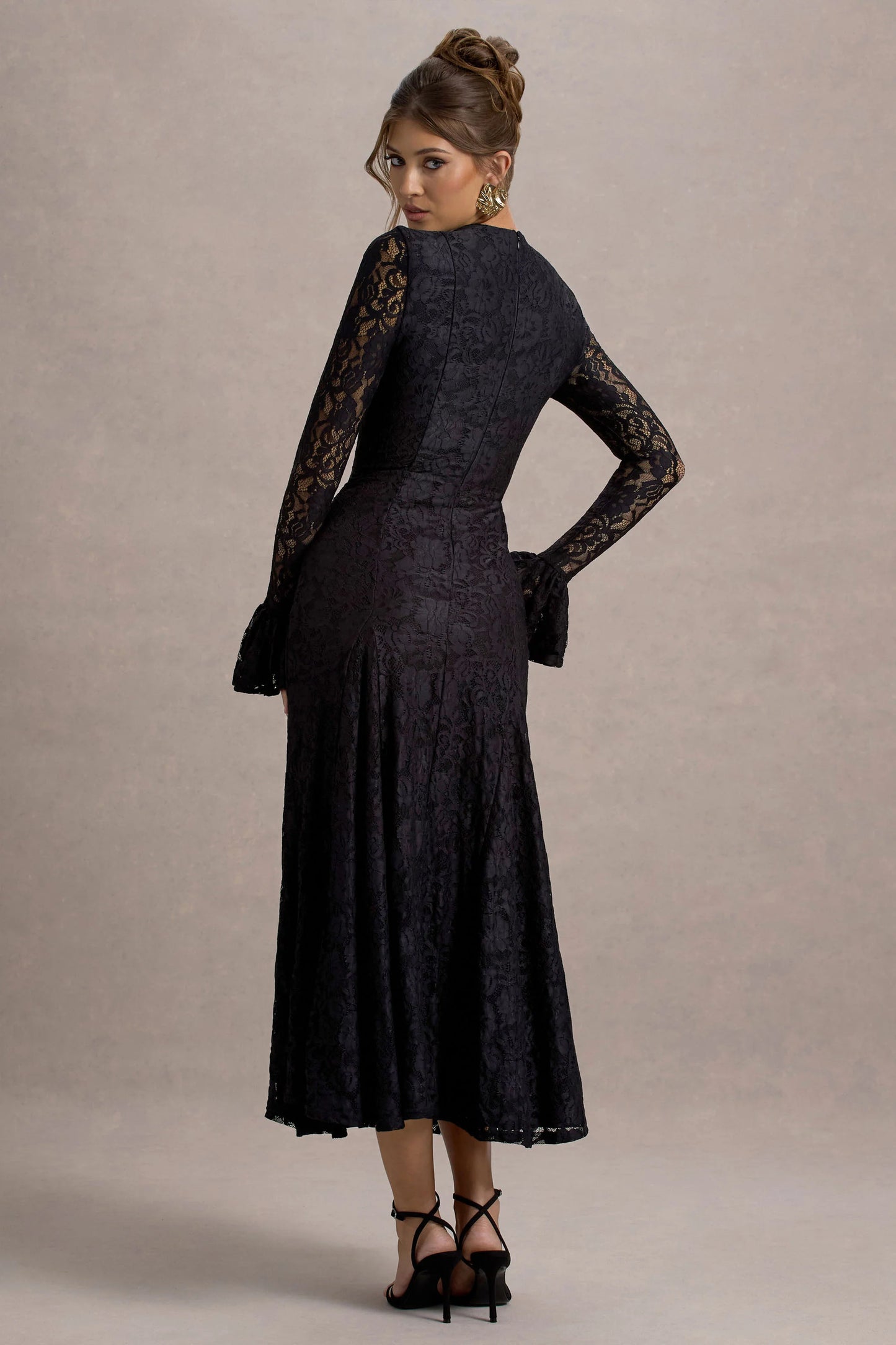 For Life Black Lace Long-Sleeve Midi Dress