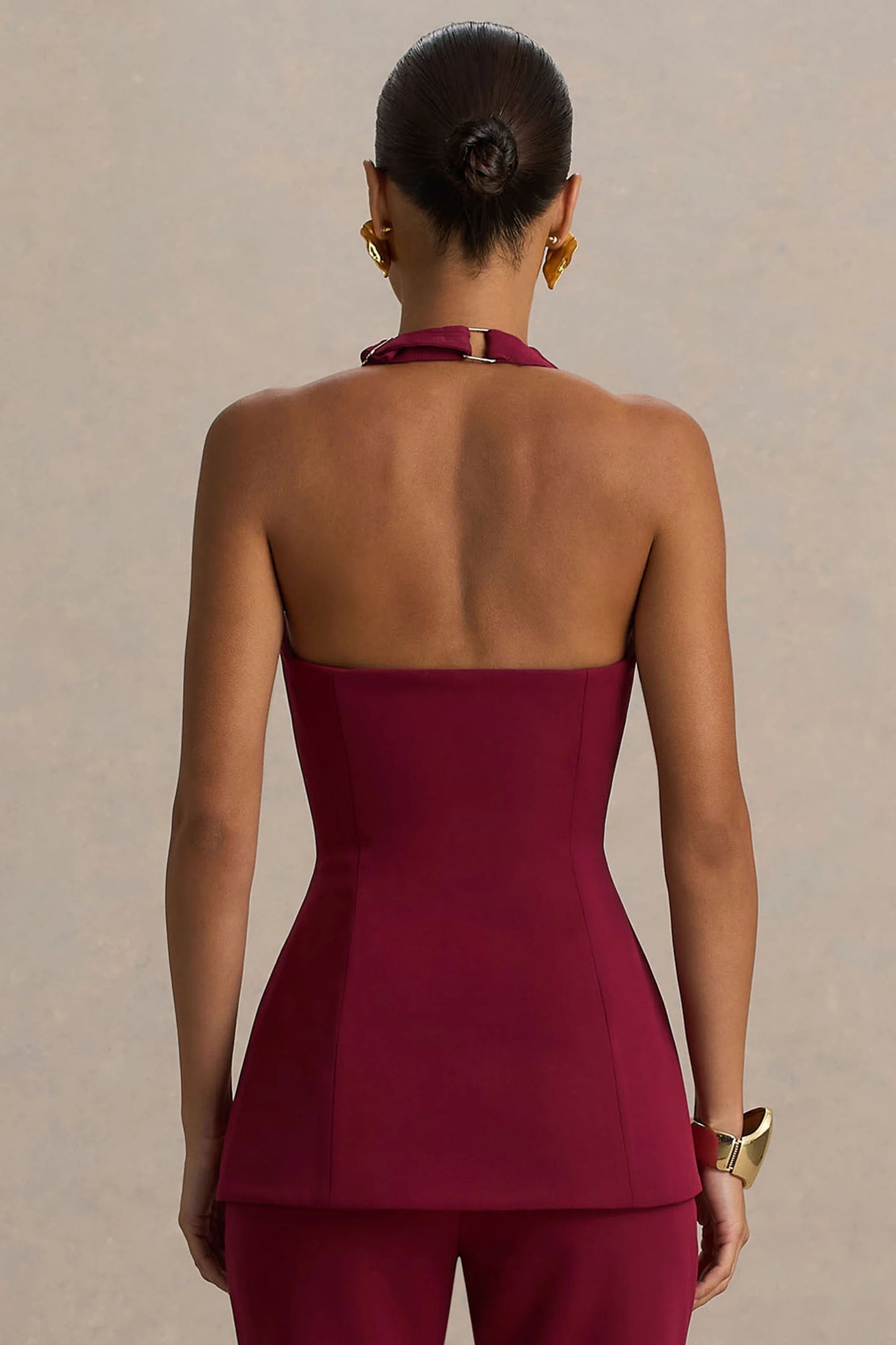 Tecla Burgundy Button-Up Tailored Waistcoat