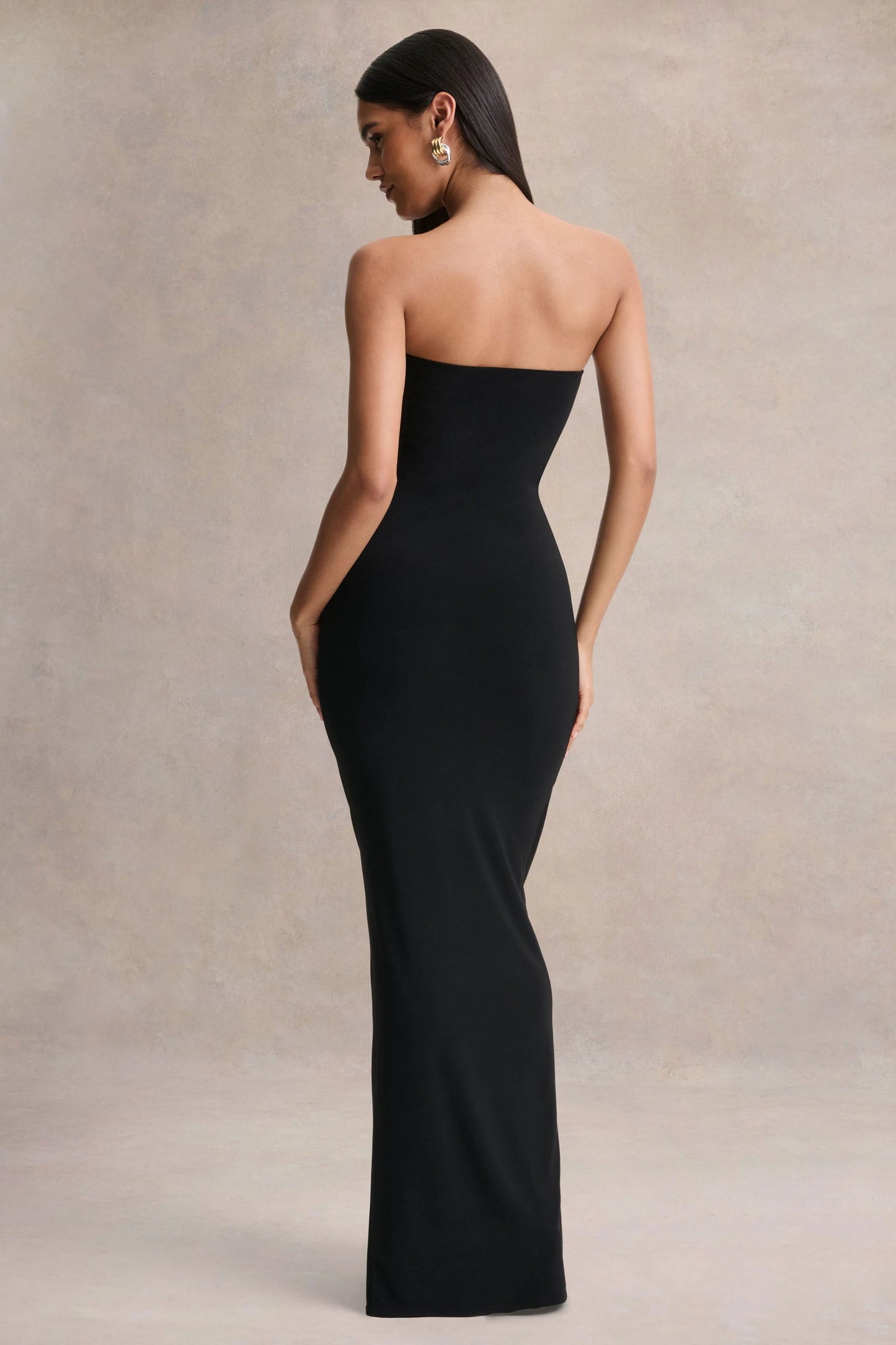 Beverly Black Bandeau Maxi Dress With Gathered-Detailing
