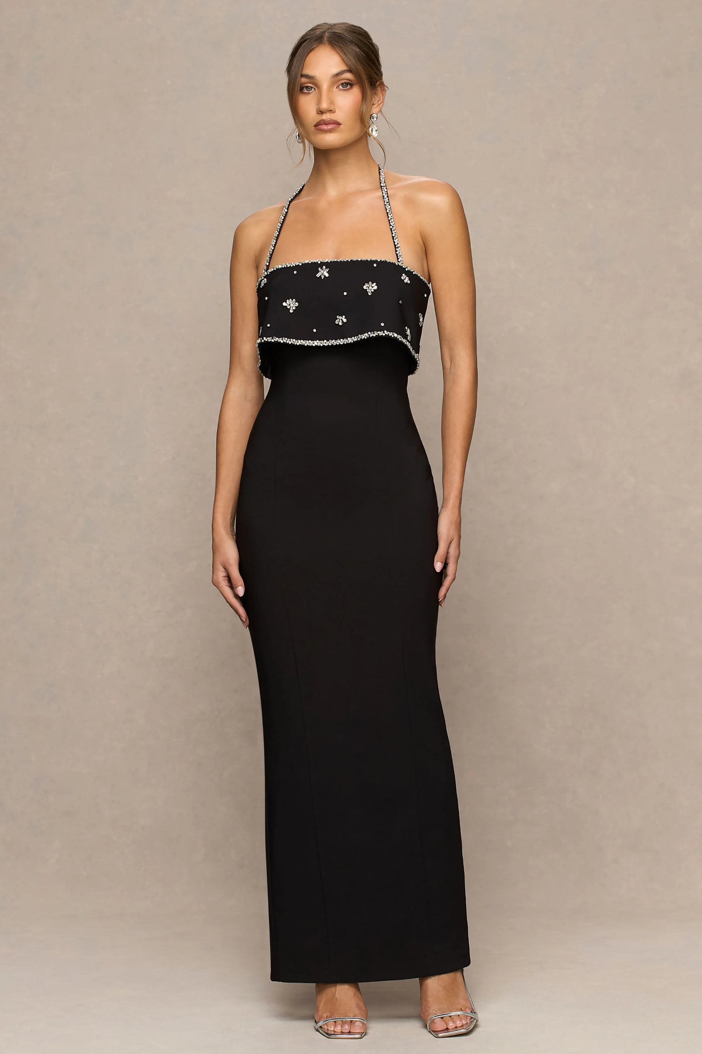 Illiana Black Bandeau Hand-Embellished Maxi Dress
