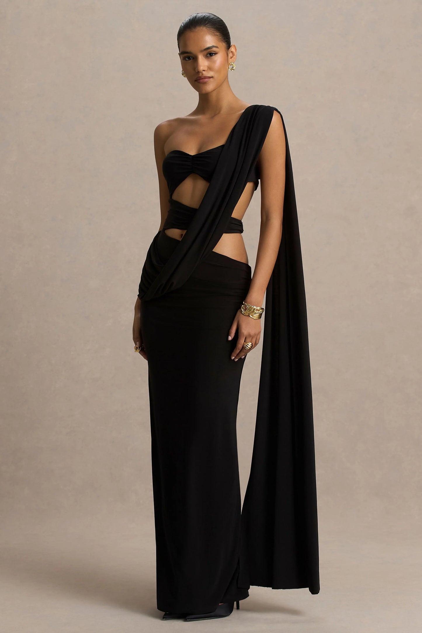 Nebula Black Bandeau Maxi Dress With Body Cut-Out Details