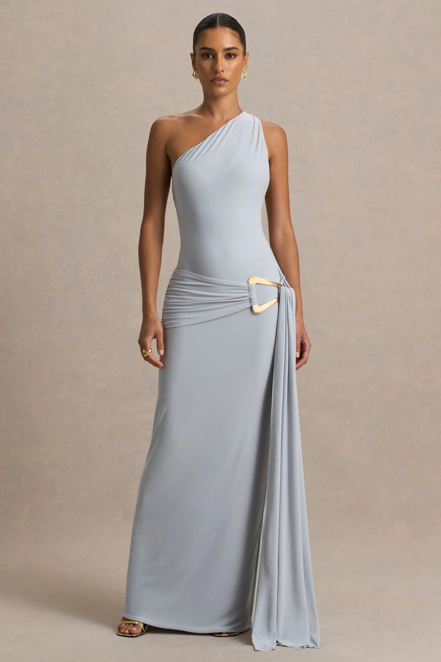Bonnie Blue Asymmetric-Neck Maxi Dress With Open-Back