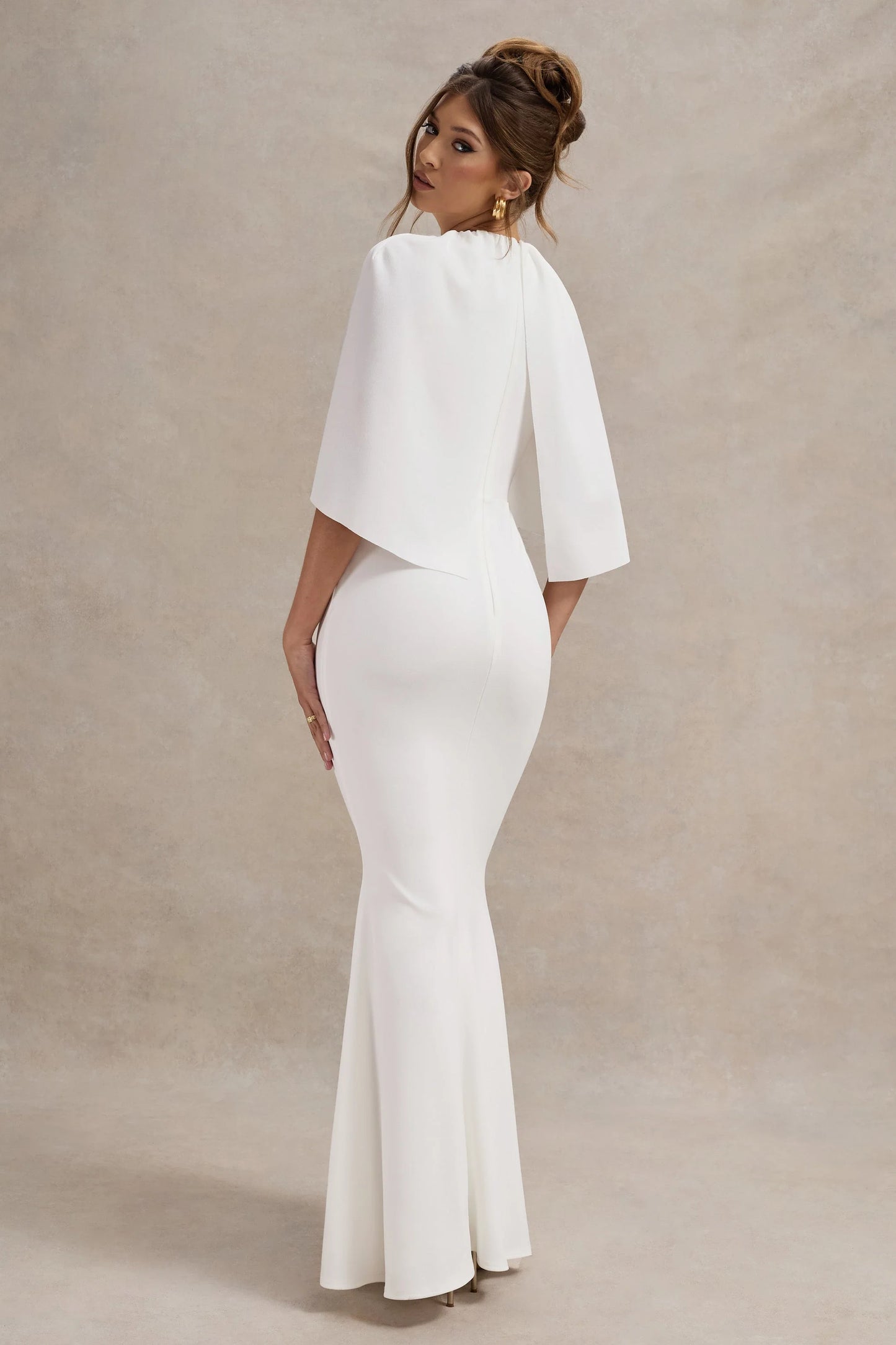 Kianne White Draped Short-Sleeve Maxi Dress