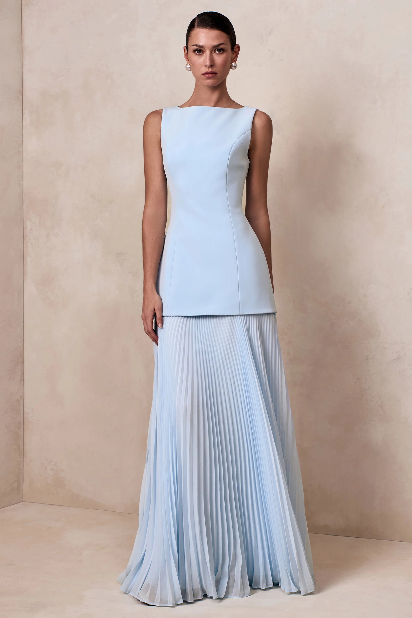 Hadley Powder Blue Boat-Neck Maxi Dress With Drop-Waist