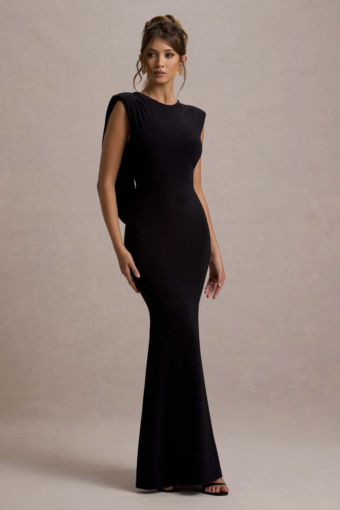 To The Moon Black Cowl-Back Maxi Dress