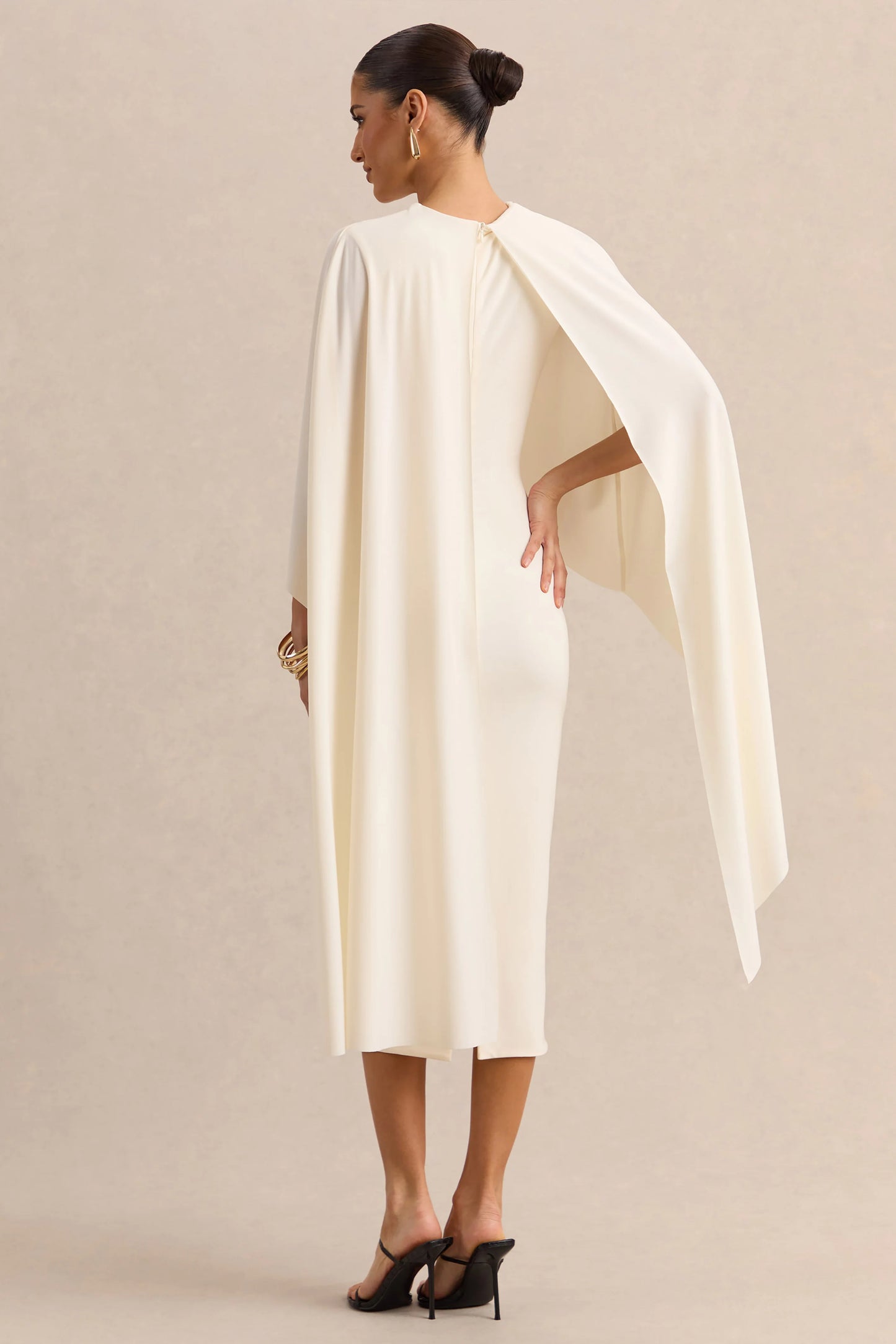 Luxalyn Cream Round-Neck Midi Dress With Cape-Detail