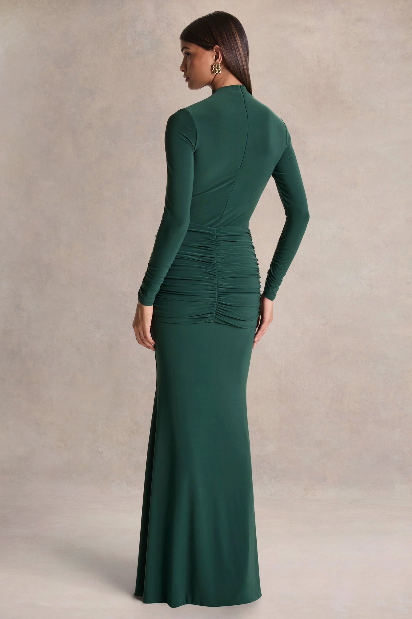 Solarium Dark Green Long-Sleeve Maxi Dress With Gold Detail