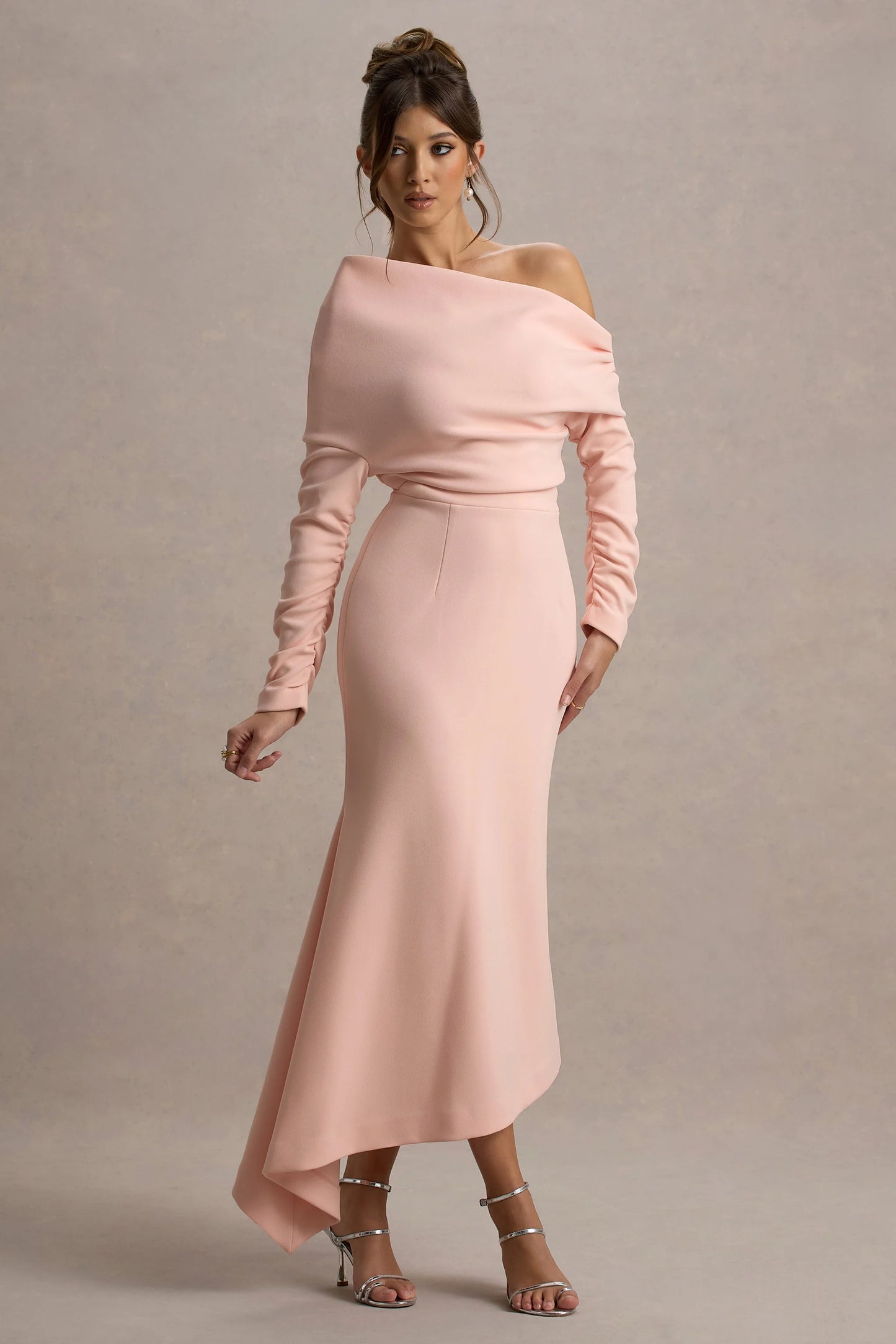 Lou Pink One-Shoulder Asymmetric Maxi Dress