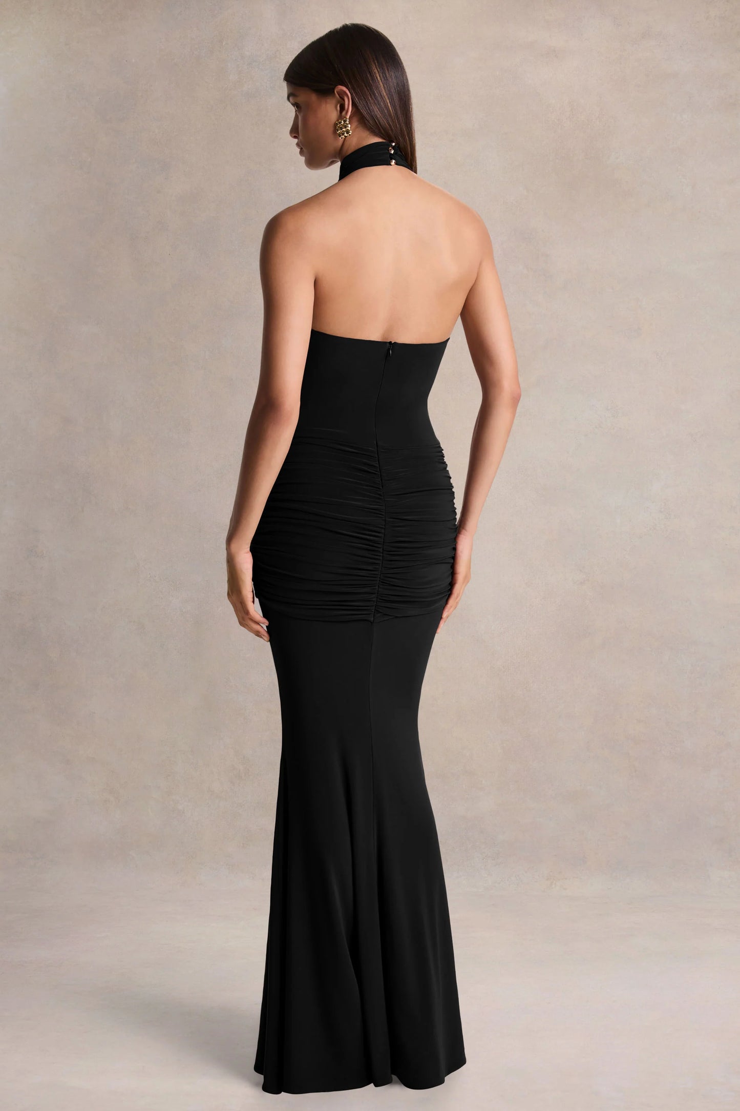 Hyla Black High-Neck Maxi Dress With Sash-Detail
