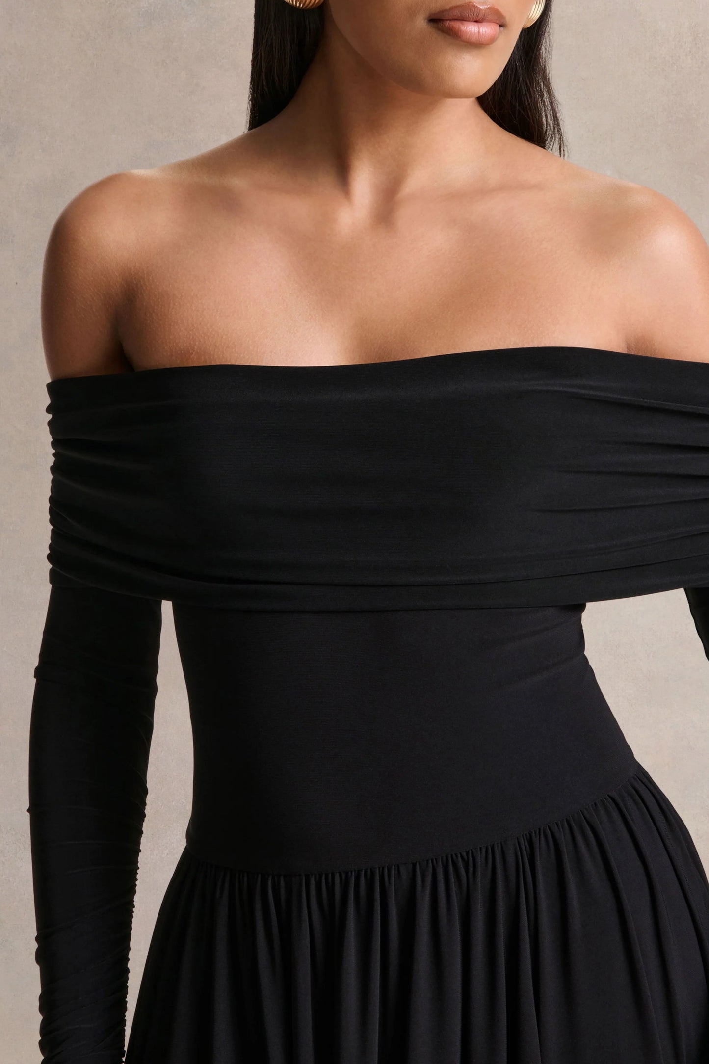 Saskia Black Bardot-Neck Maxi Dress
