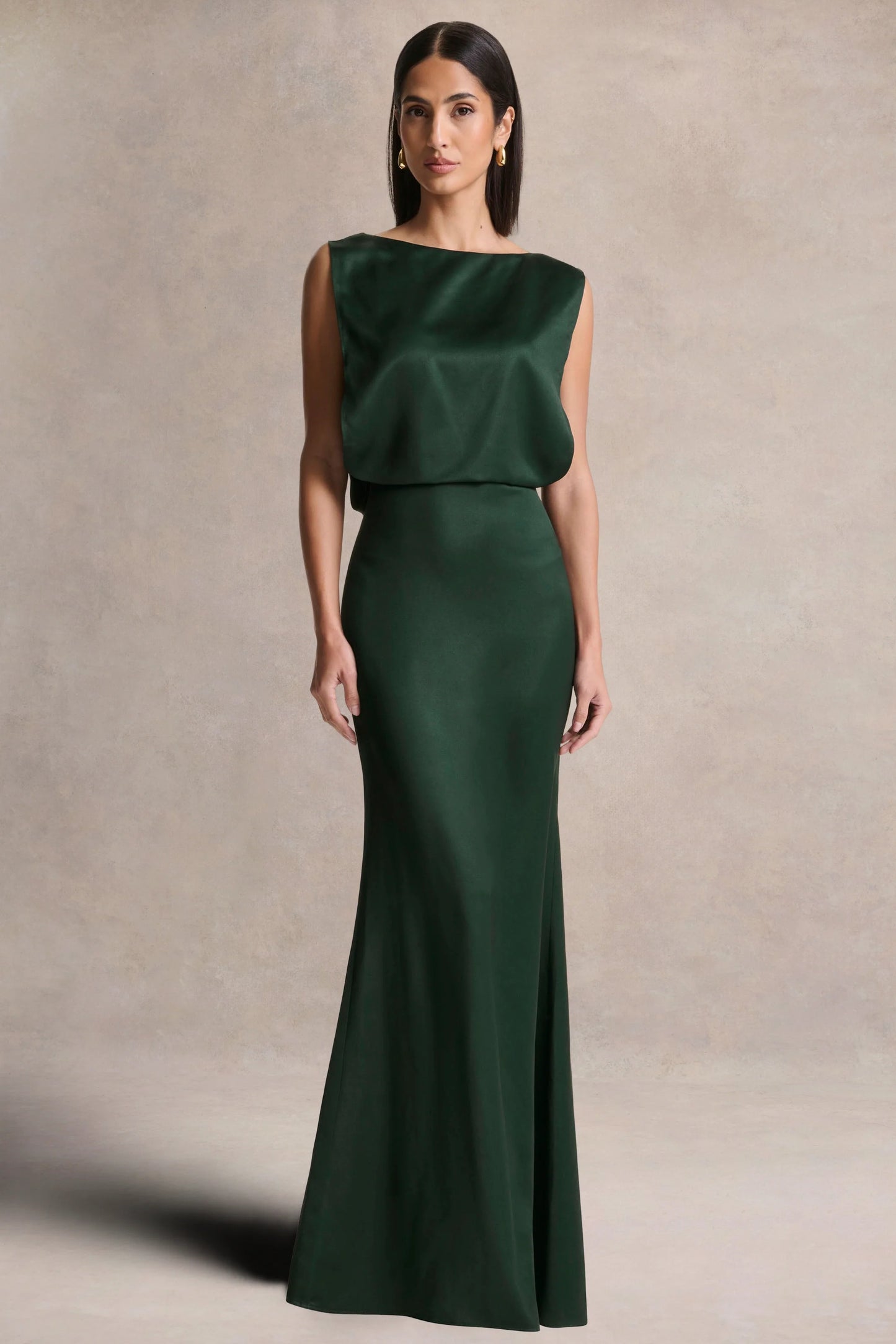 Stacey Dark Green Slashed-Neck Maxi Dress With Open-Back And Embellished Detail