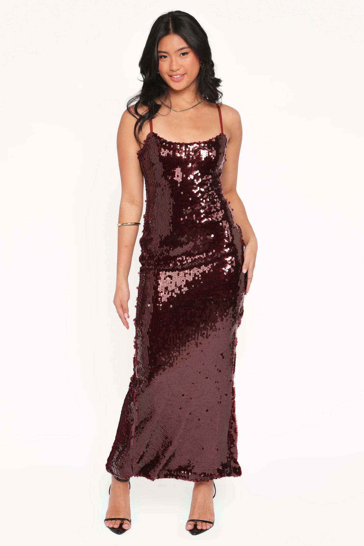 Orlena Sequin Midi Dress - Burgundy