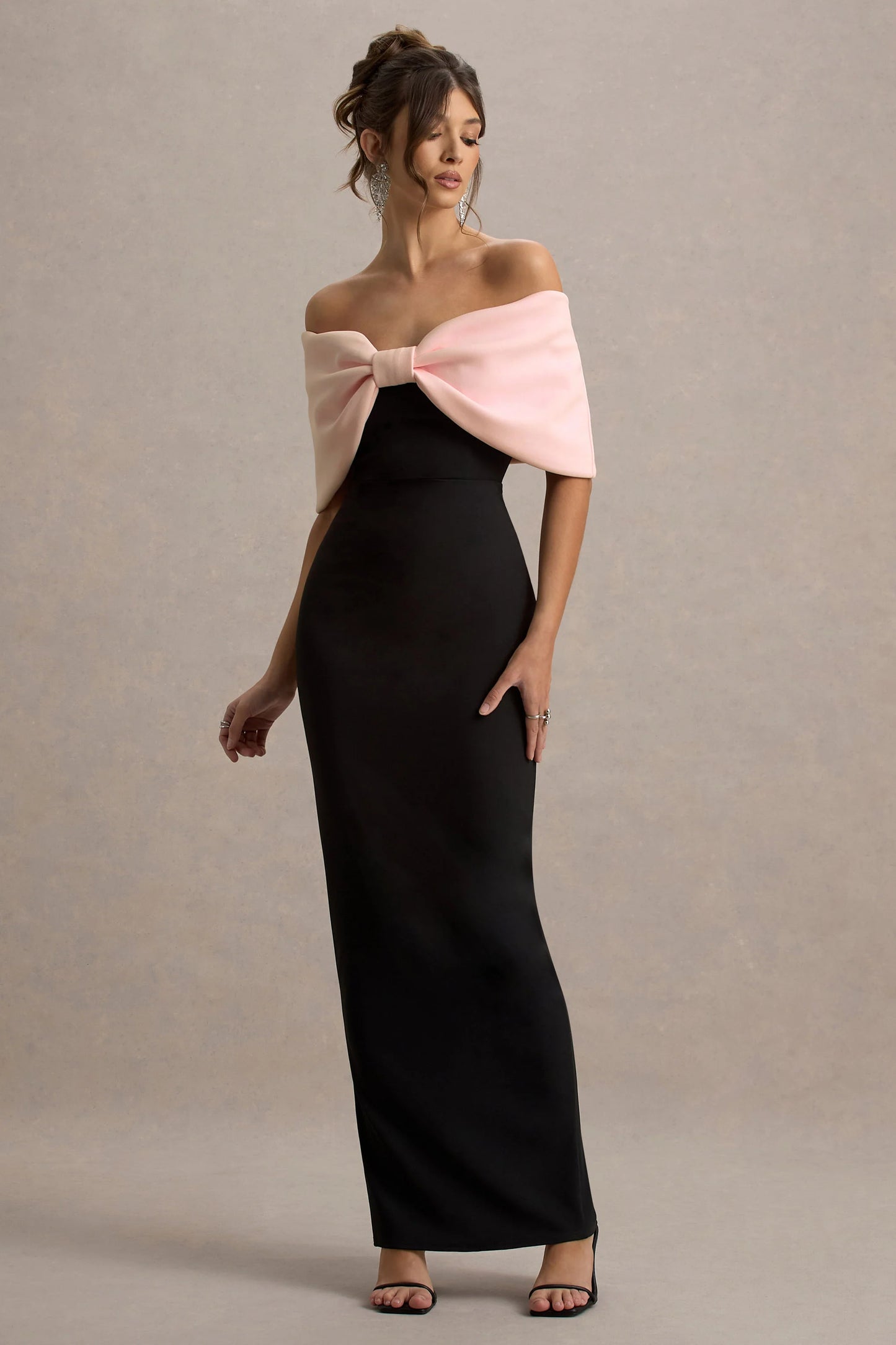Cornelia Pink & Black Strapless Maxi Dress With Oversized Bow