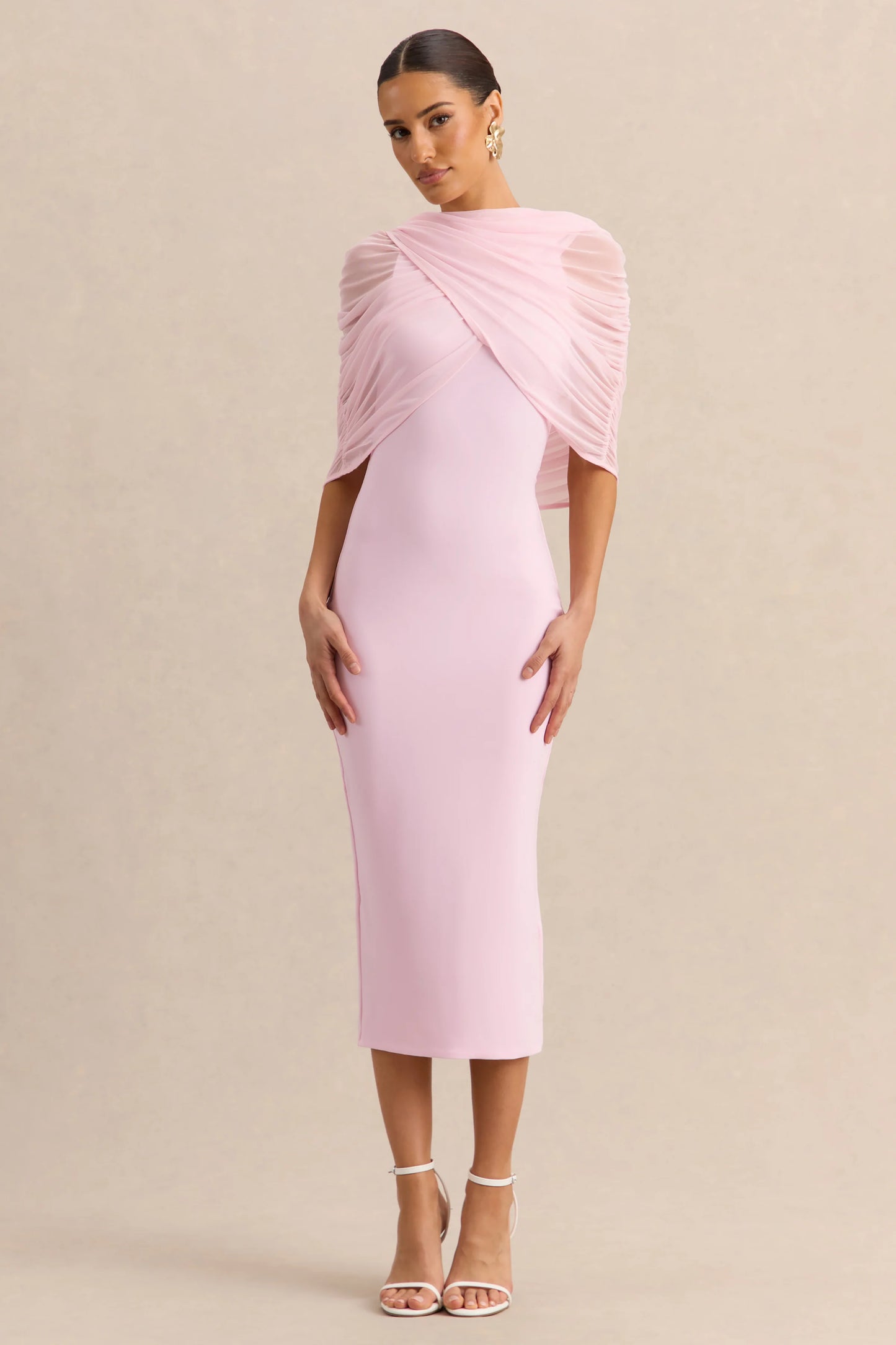 Mirana Light Pink High-Neck Midi-Dress