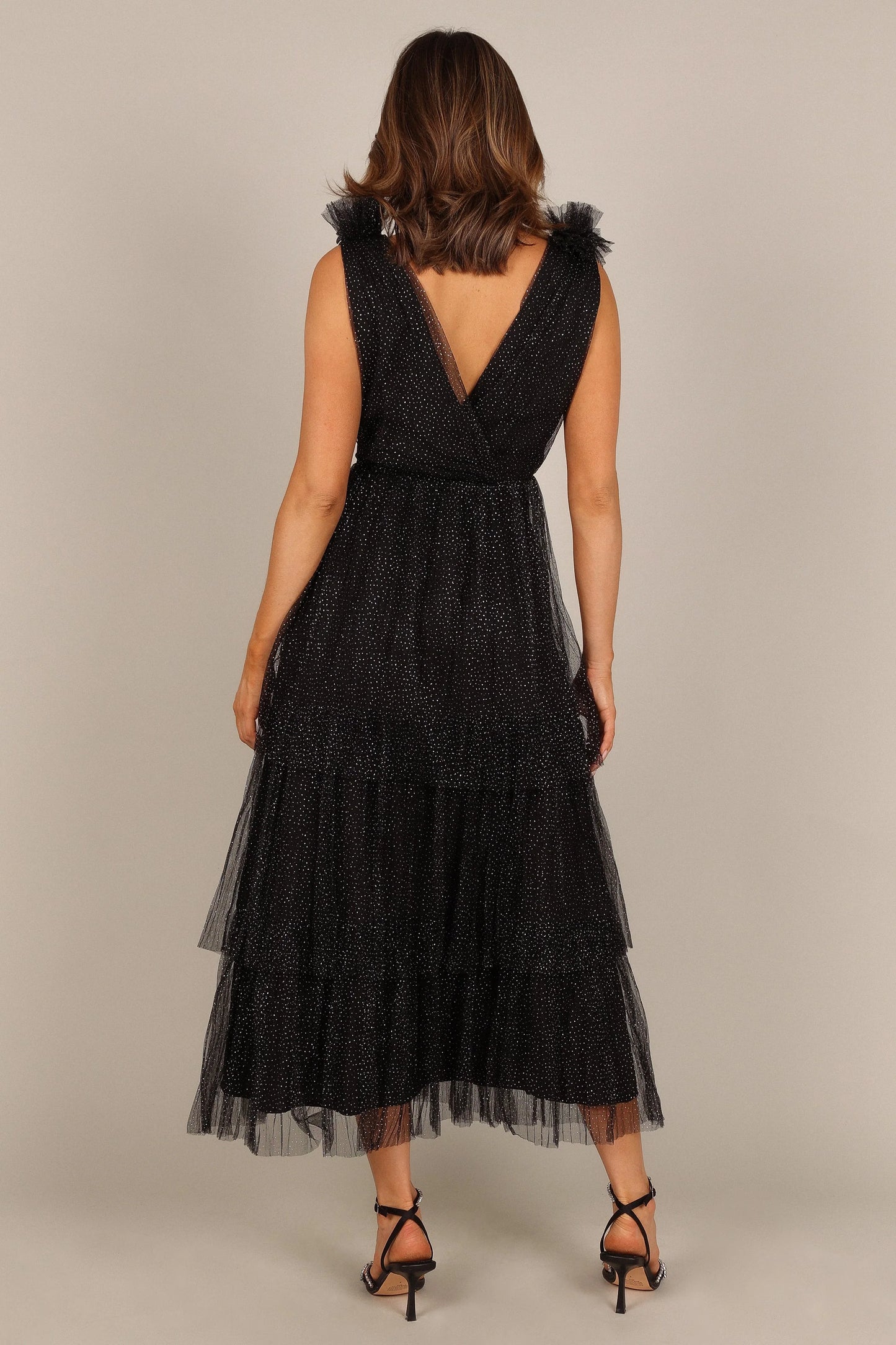 Asteria Tulle Tiered Maxi Dress - Black Sparkle