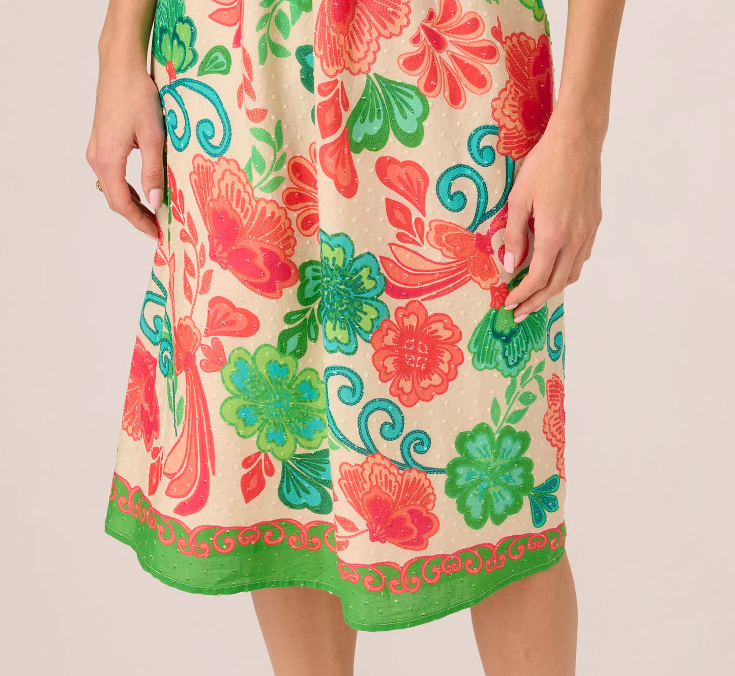 Floral Shirred Cotton Midi Sundress In Ivory Multi