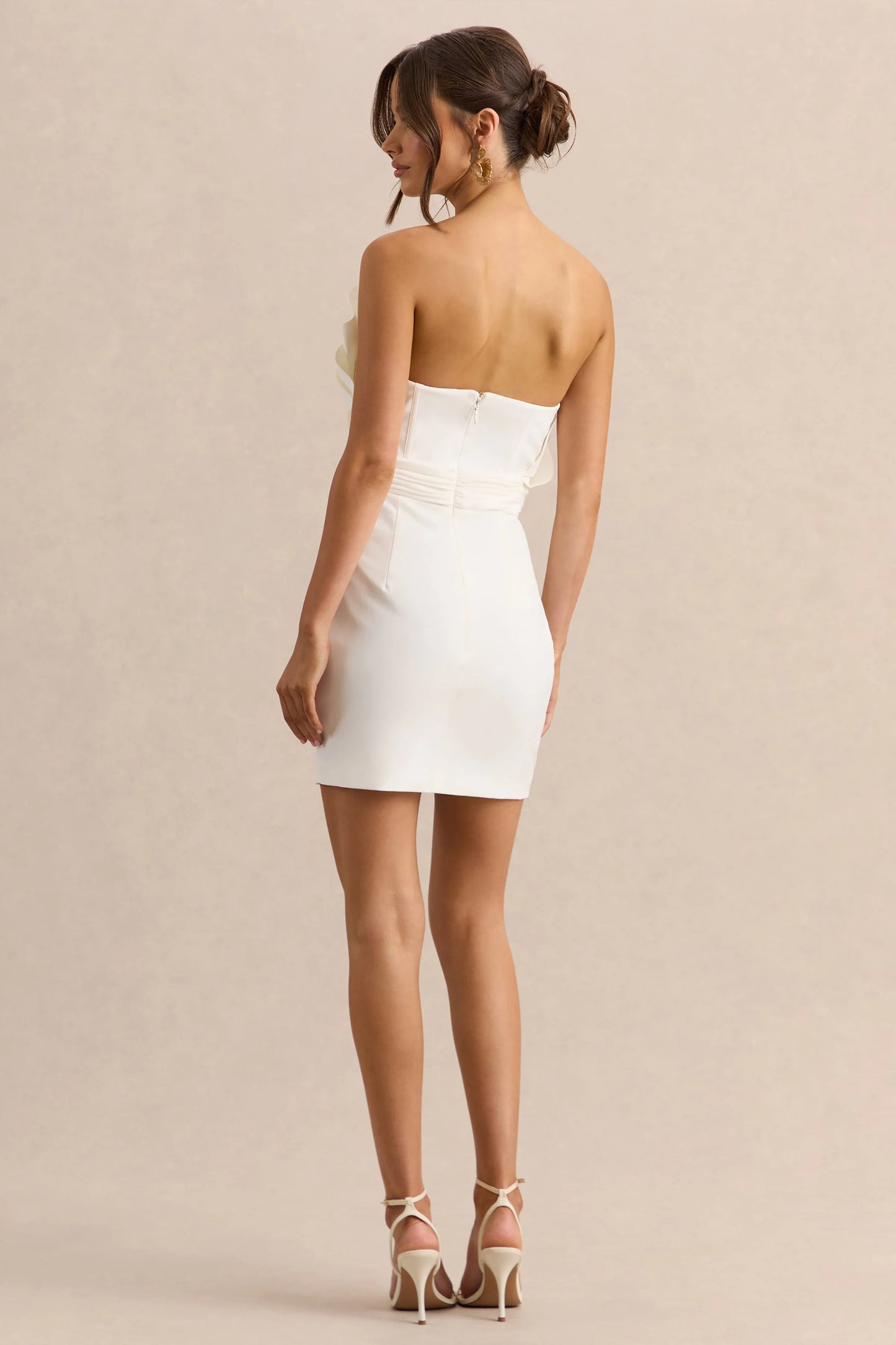 Pastoral White Ruffled Asymmetric-Neck Mini Dress