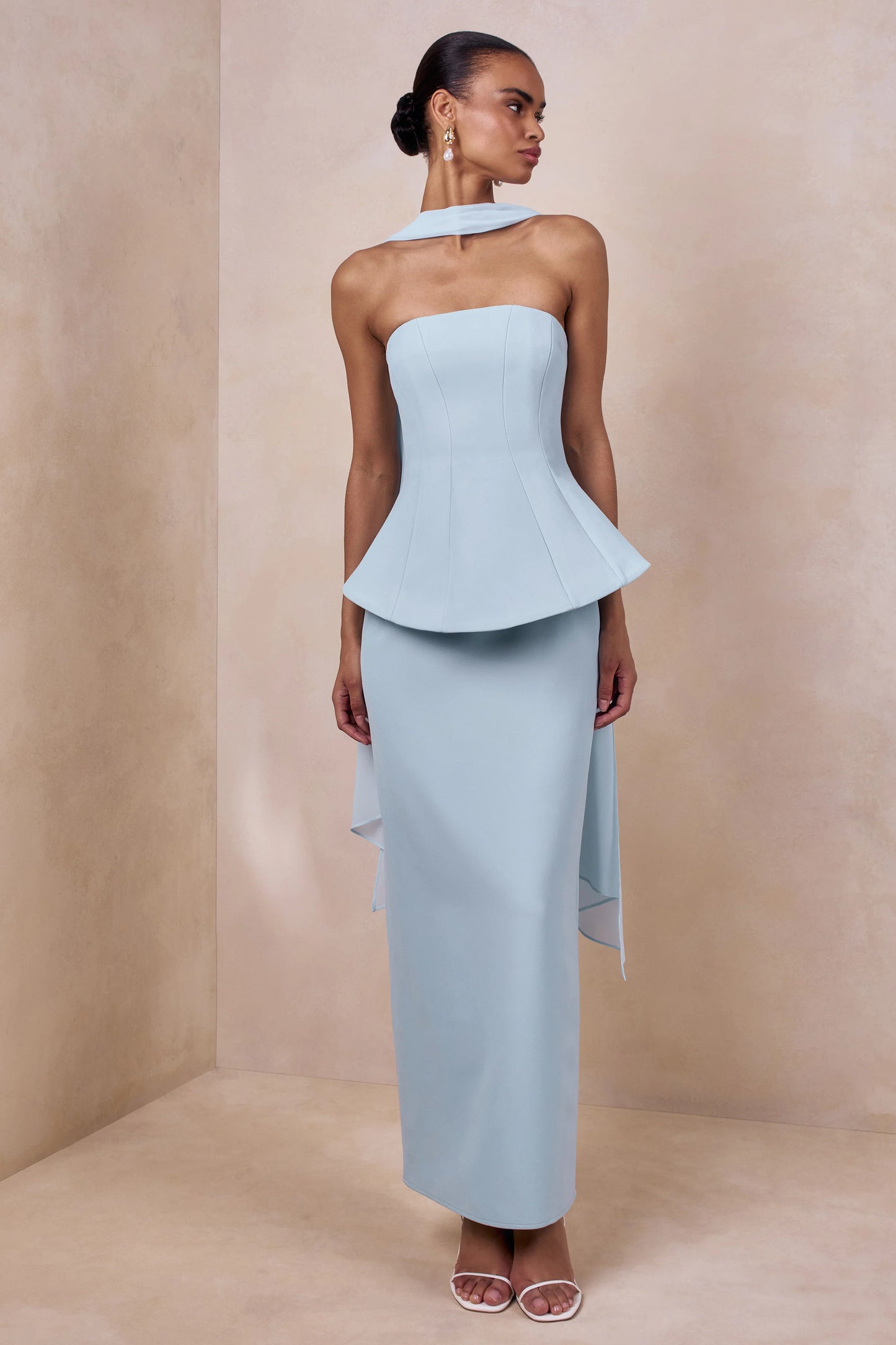 Farron Powder Blue Bandeau Corset Maxi Dress