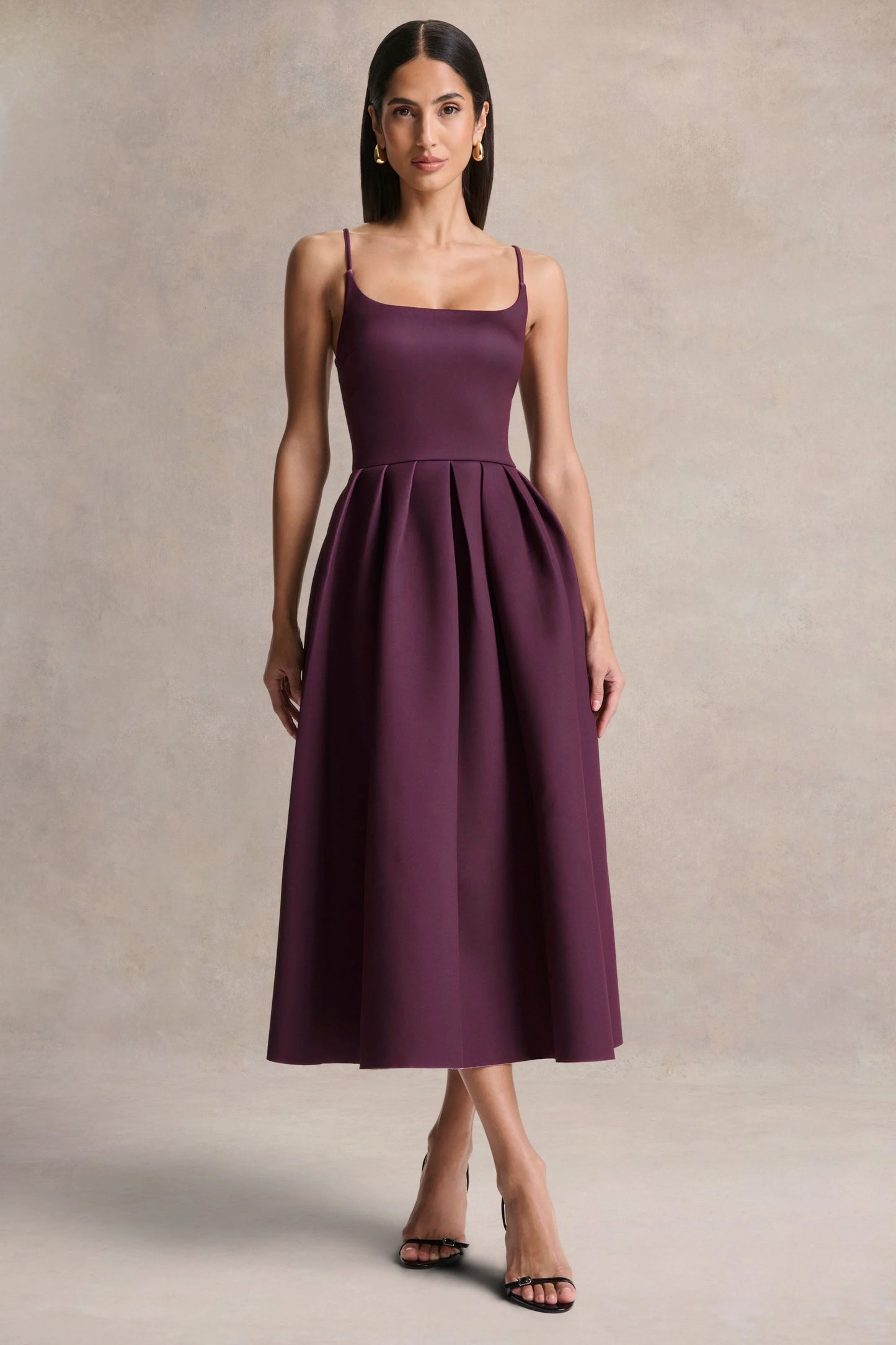 Jamila Plum Scoop-Neck Midi Dress