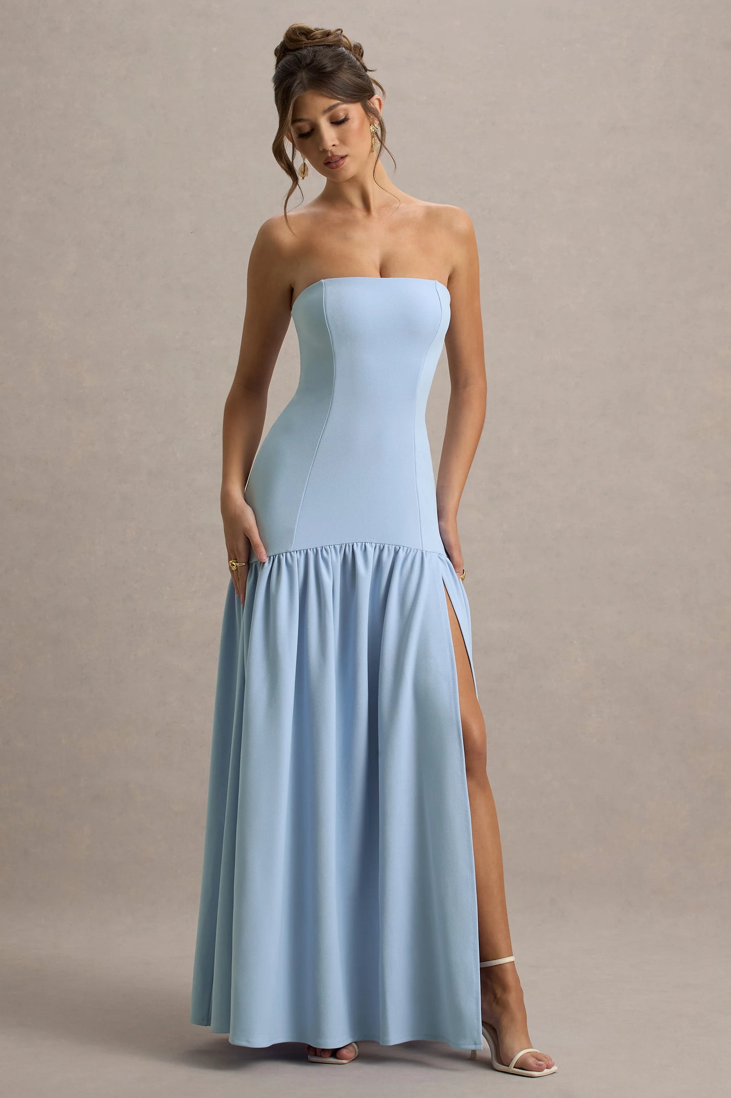 Penny Powder Blue Bandeau Drop-Waist Maxi Dress