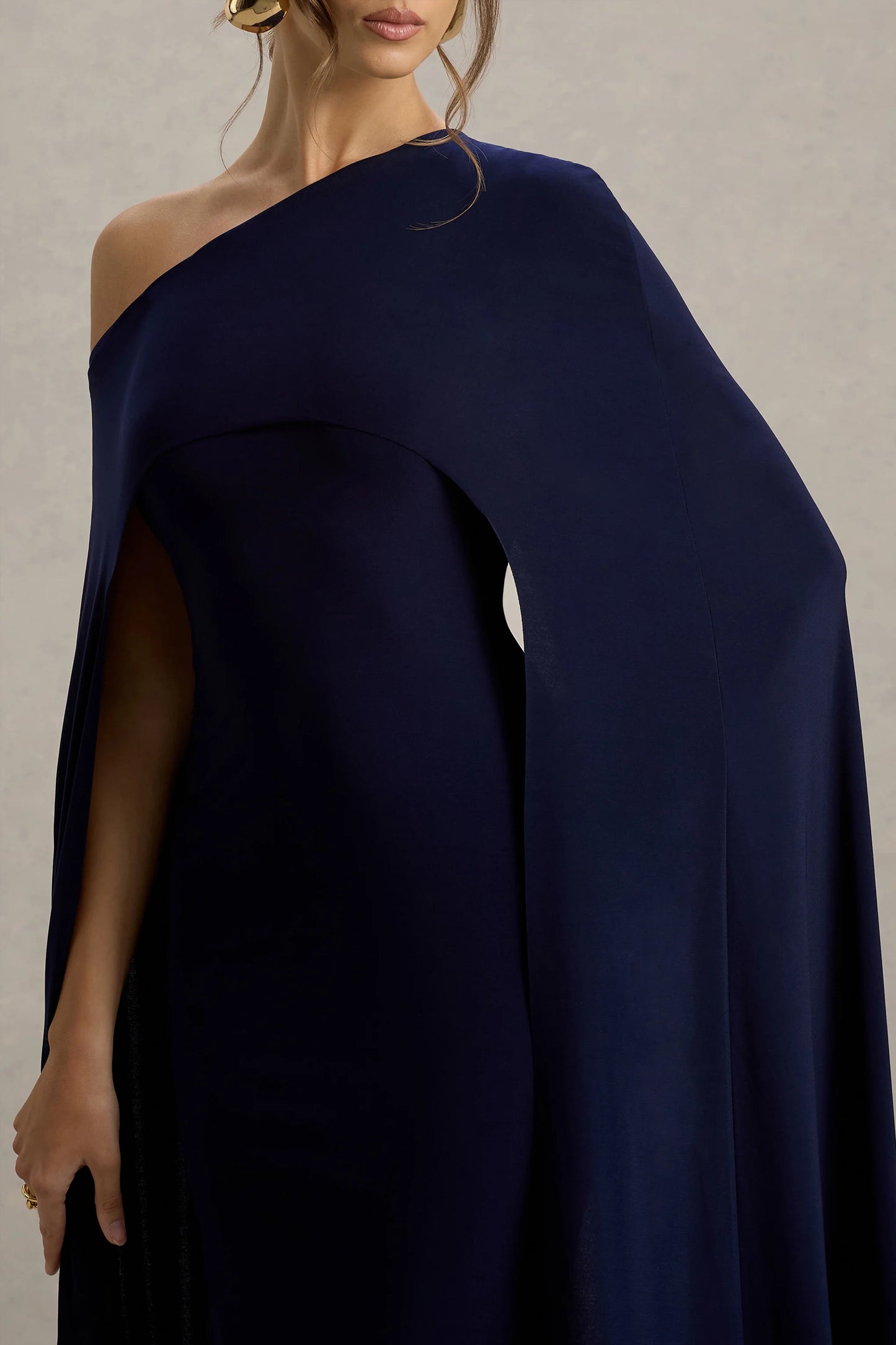 Florentina Navy One-Shoulder Cape Maxi Dress