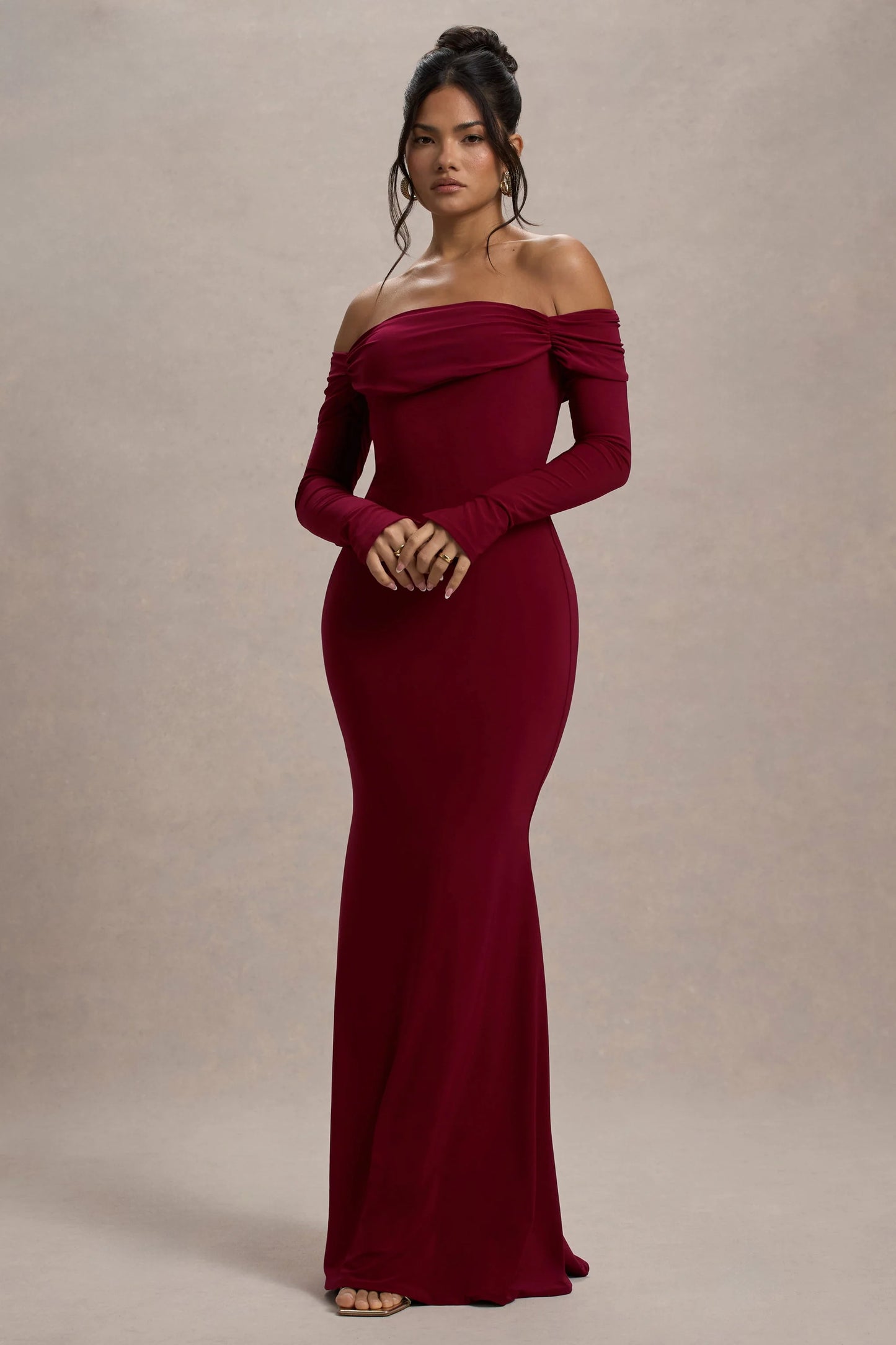 Amaia Berry Bardot Long-Sleeve Maxi Dress