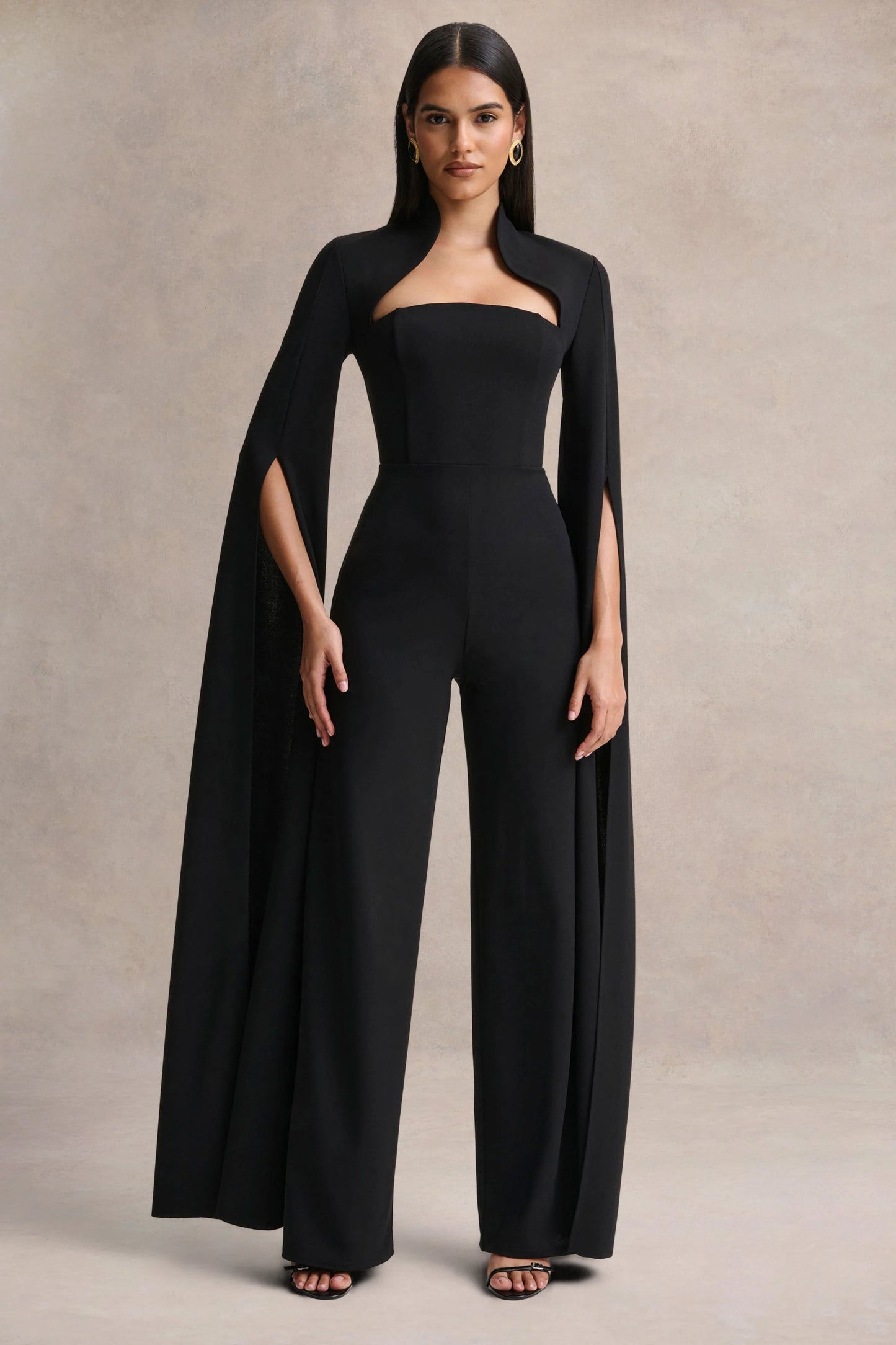 Elisabetta Black Square-Neck Jumpsuit With Cape-Sleeves