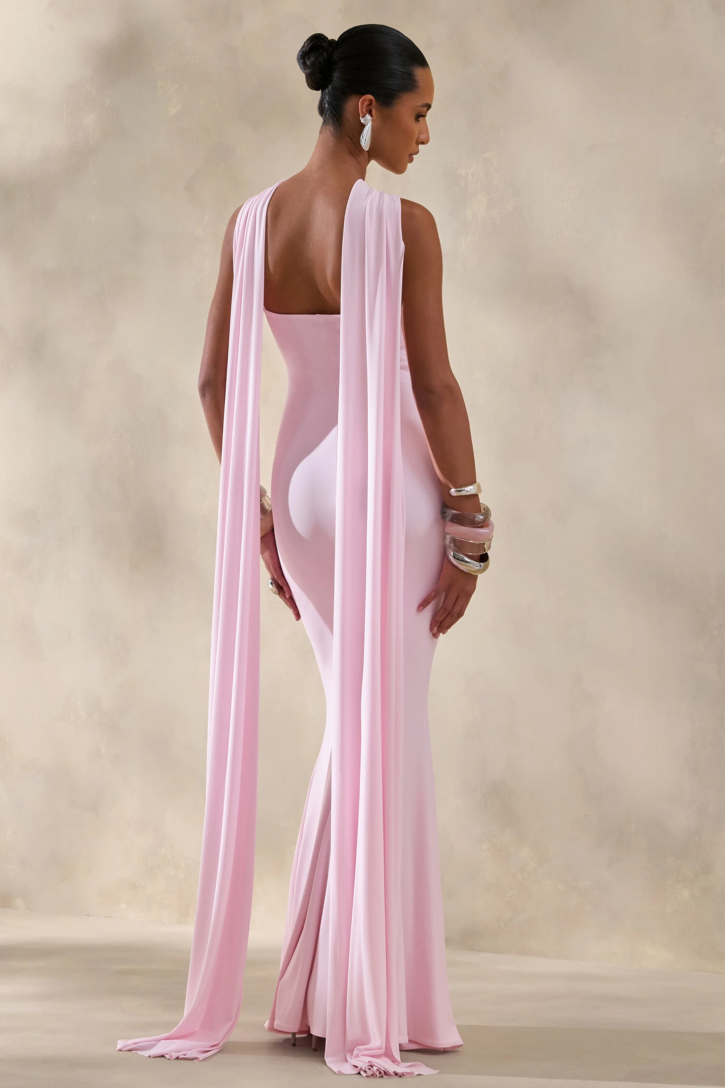 Rhoda Light Pink Twist Halter-Neck Cape Maxi Dress