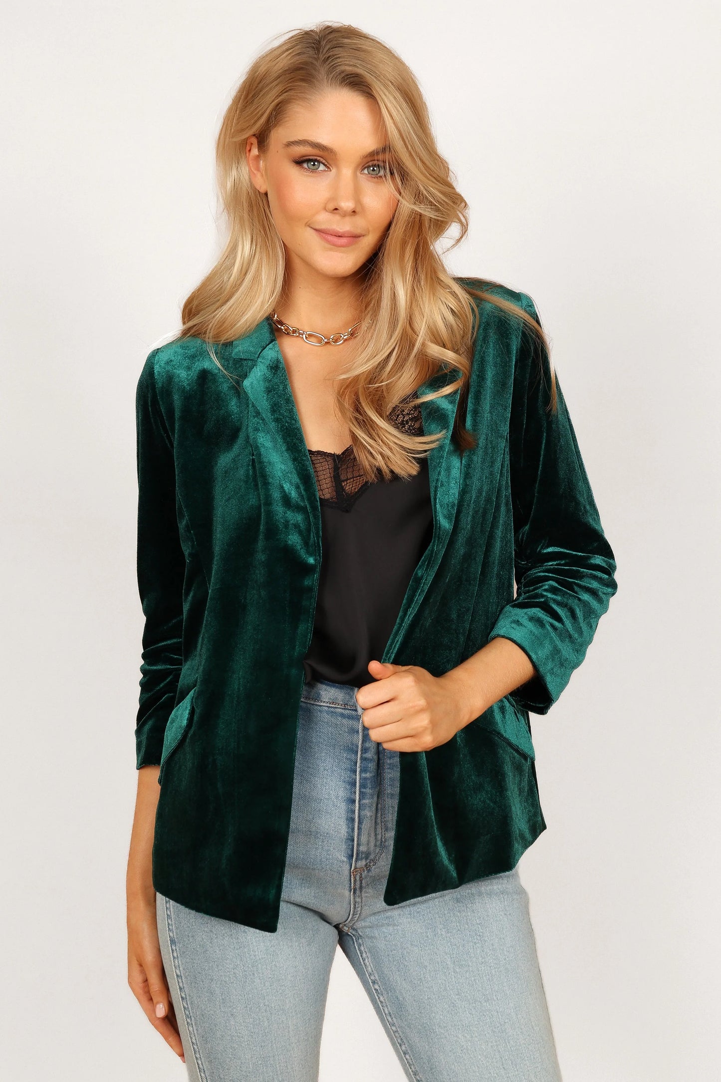 Vera Velvet Blazer - Green