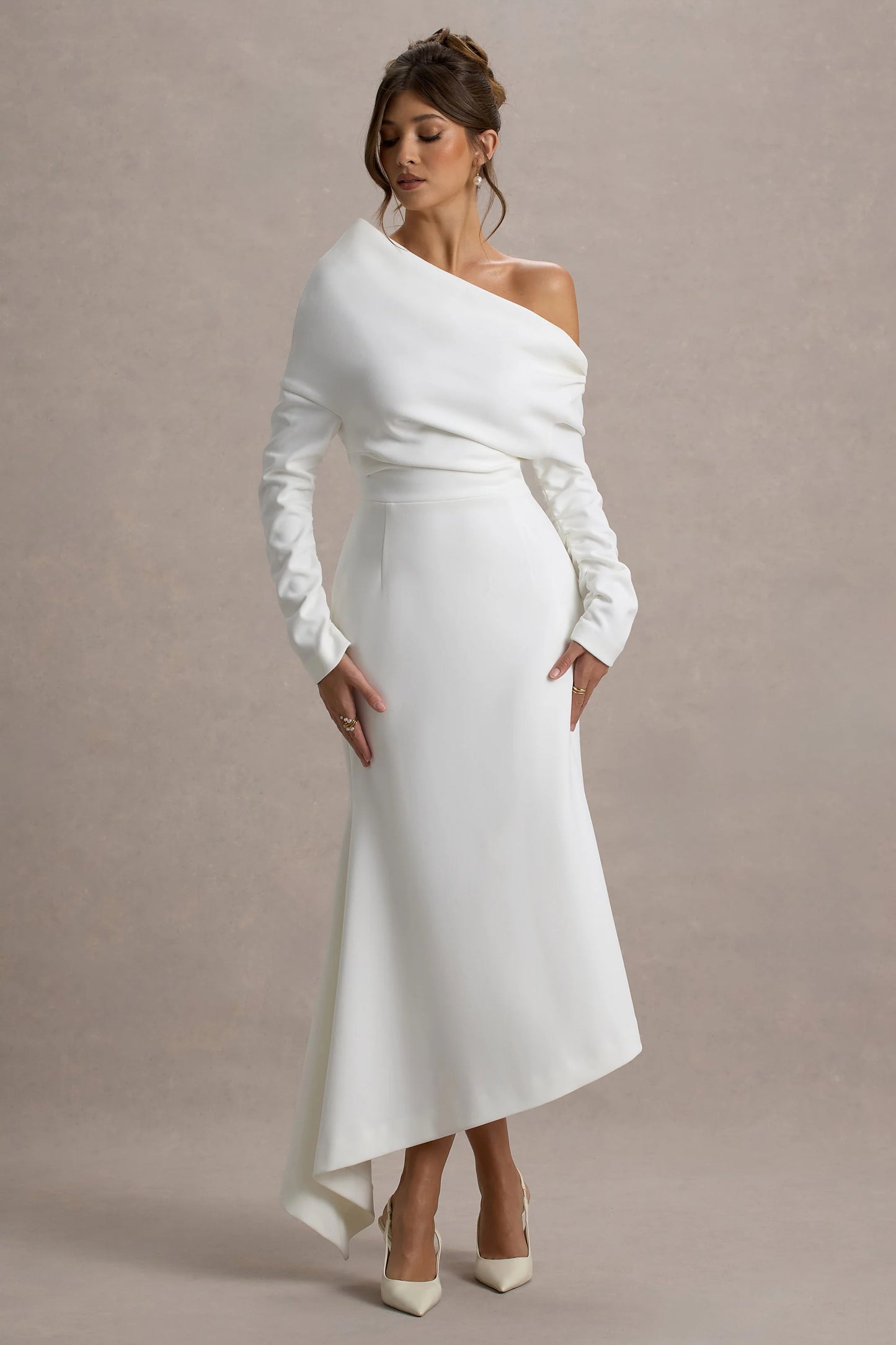 Lou White One-Shoulder Asymmetric Maxi Dress