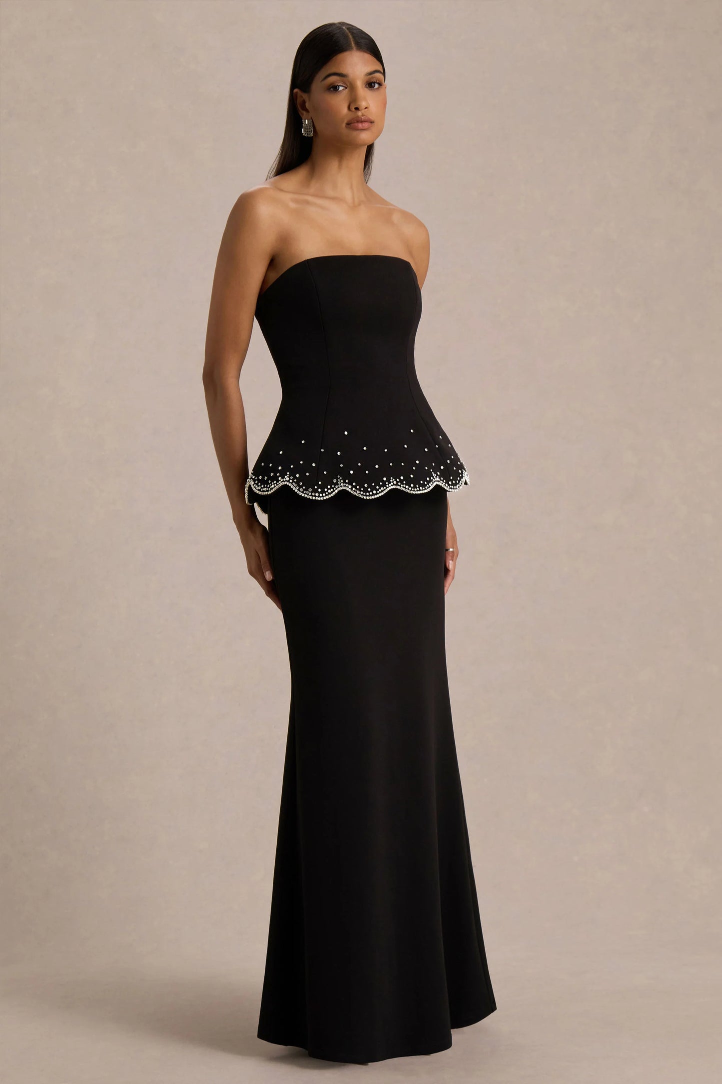 Robin Black Hand-Embellished Strapless Corset Maxi Dress