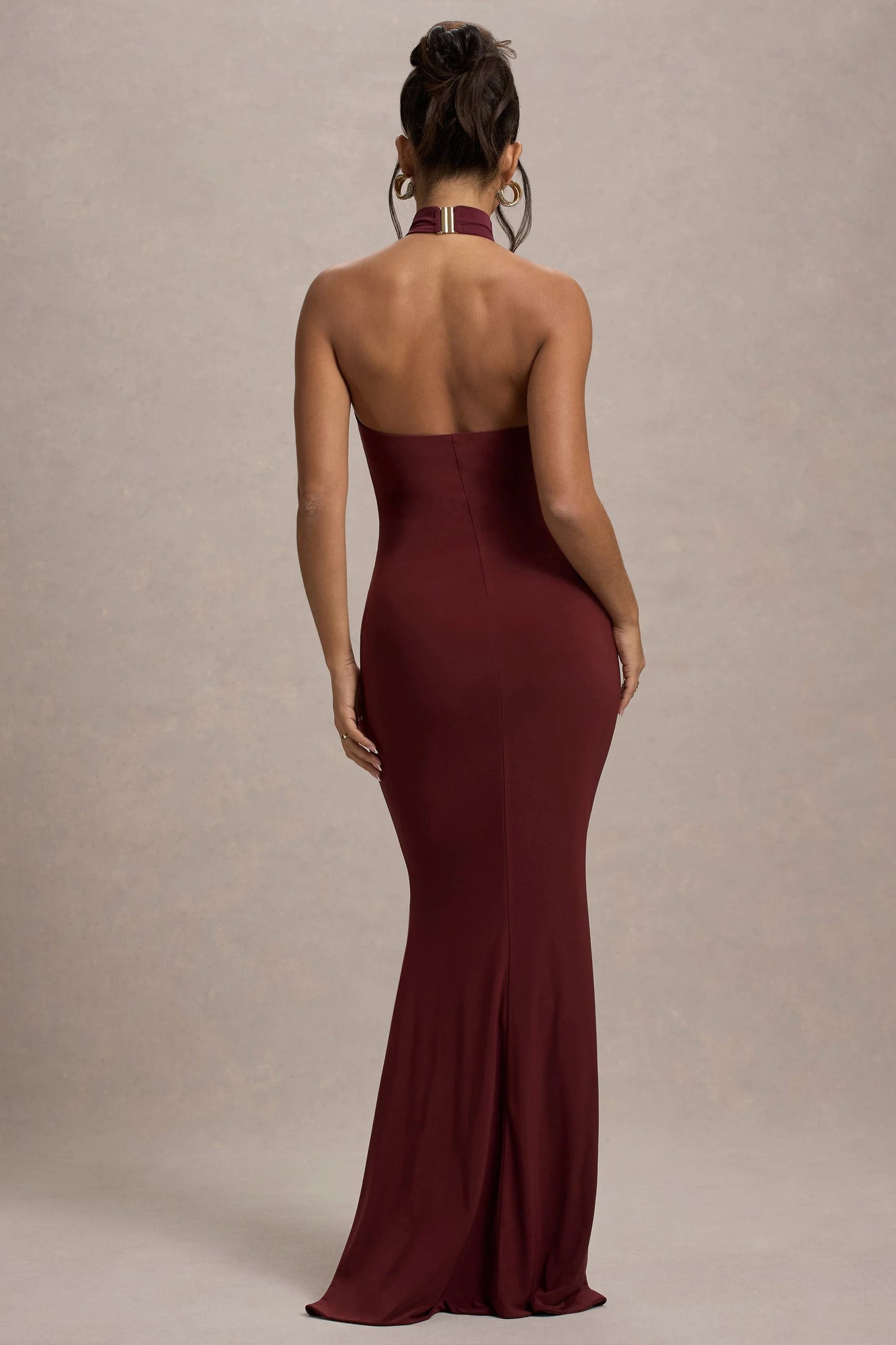 Arietta Port High-Neck Ruched Fishtail Maxi Dress