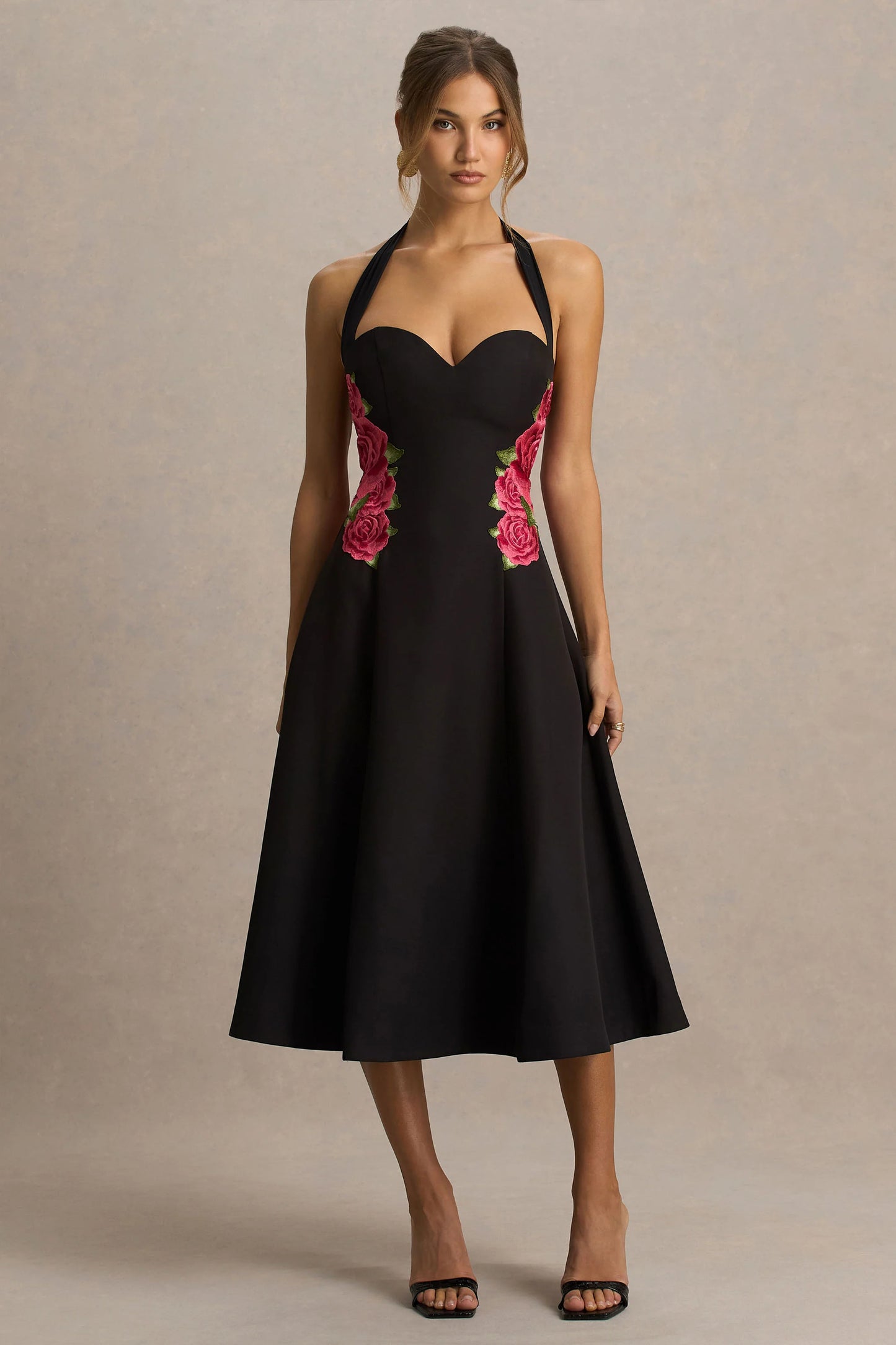 Tillie Black Halter-Neck Midi Dress