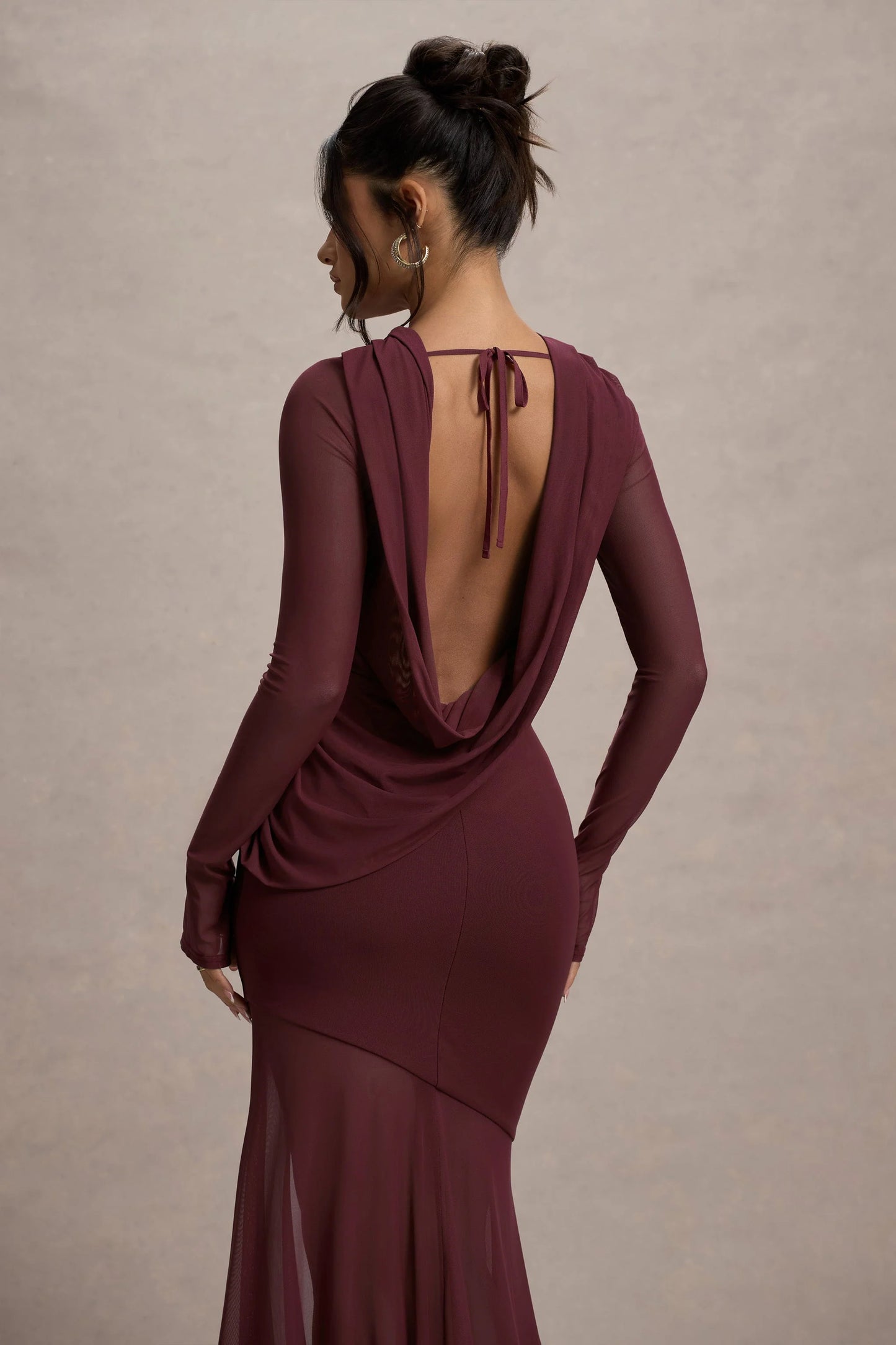 Tigerlily Port Mesh Long-Sleeve Open-Back Maxi Dress