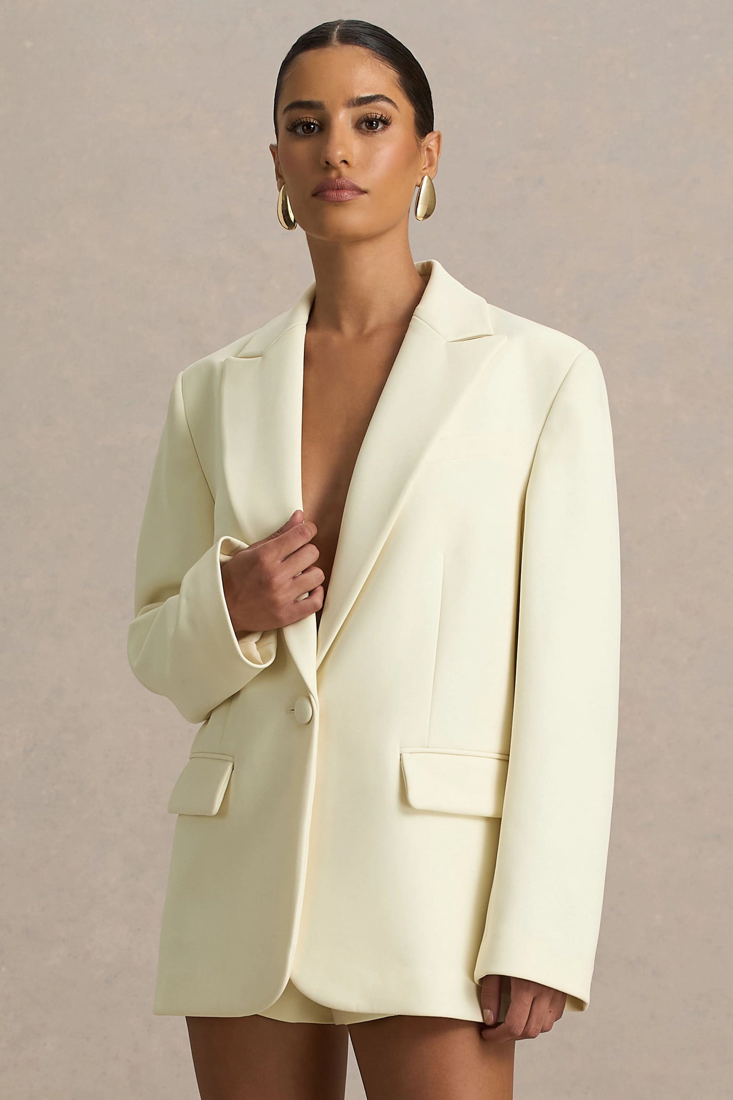 Katherine Cream Oversized Plunge-Neck Blazer