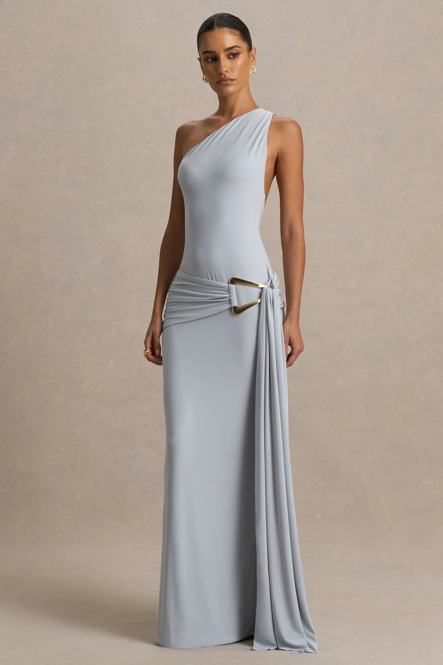 Bonnie Blue Asymmetric-Neck Maxi Dress With Open-Back