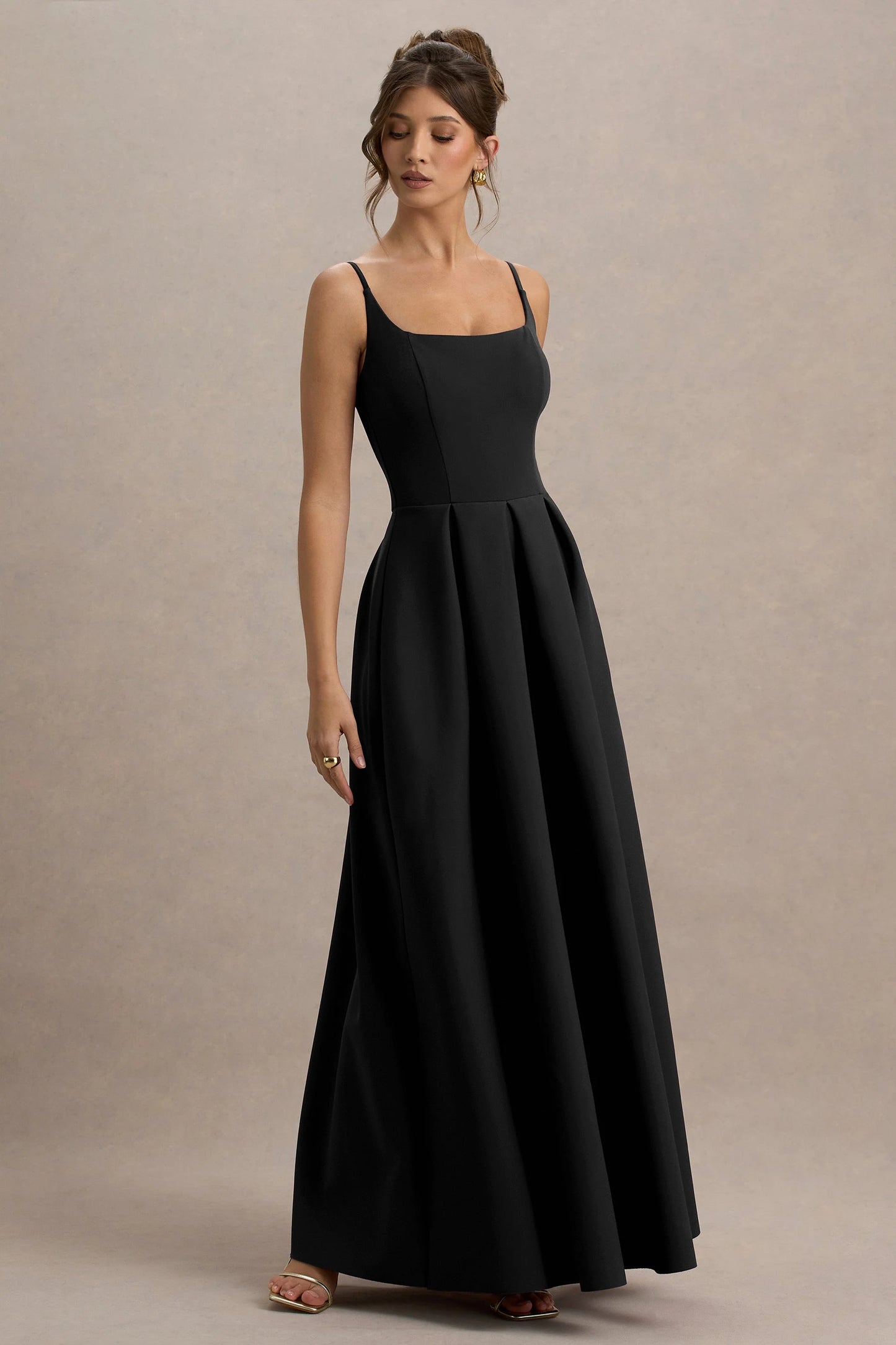 Bambina Black Scoop-Neck Pleated Maxi Dress