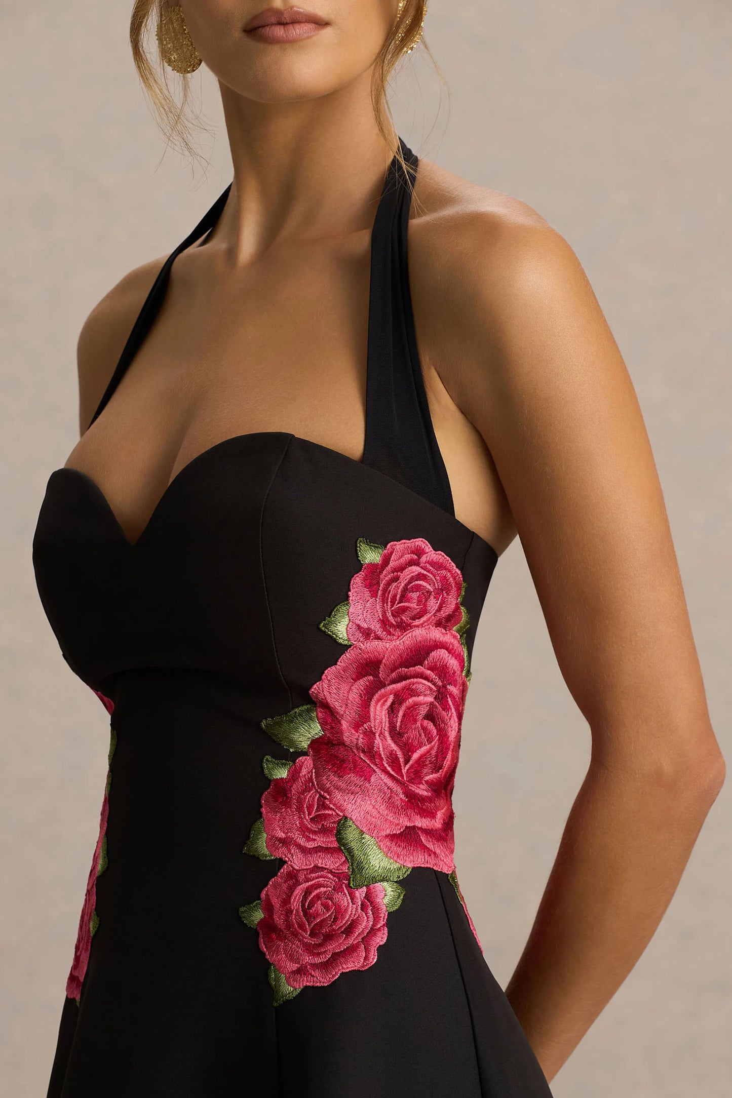 Tillie Black Halter-Neck Midi Dress