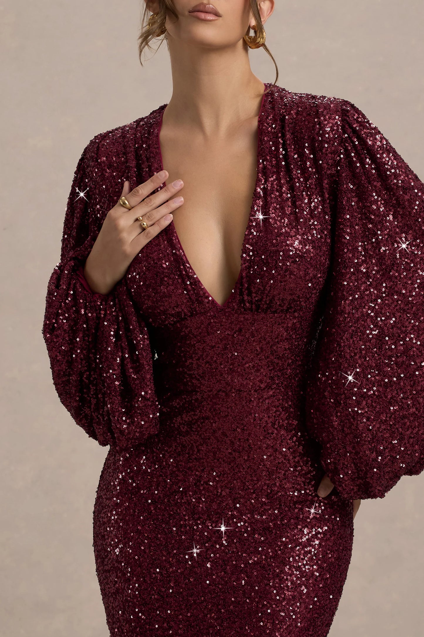 Kaelin Berry Sequin Plunge-Neck Maxi Dress