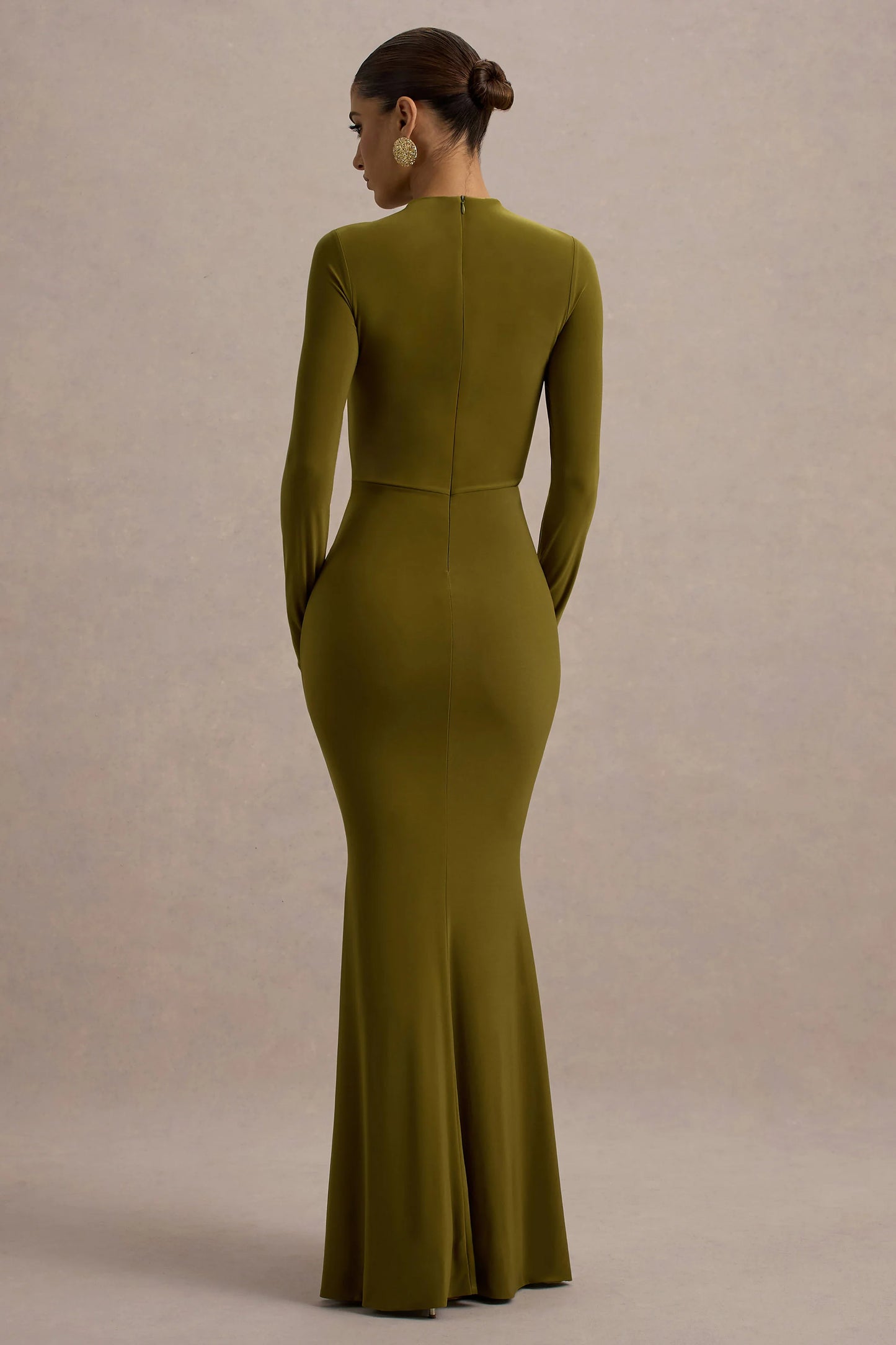 Reid Green Long-Sleeve Gathered Maxi Dress