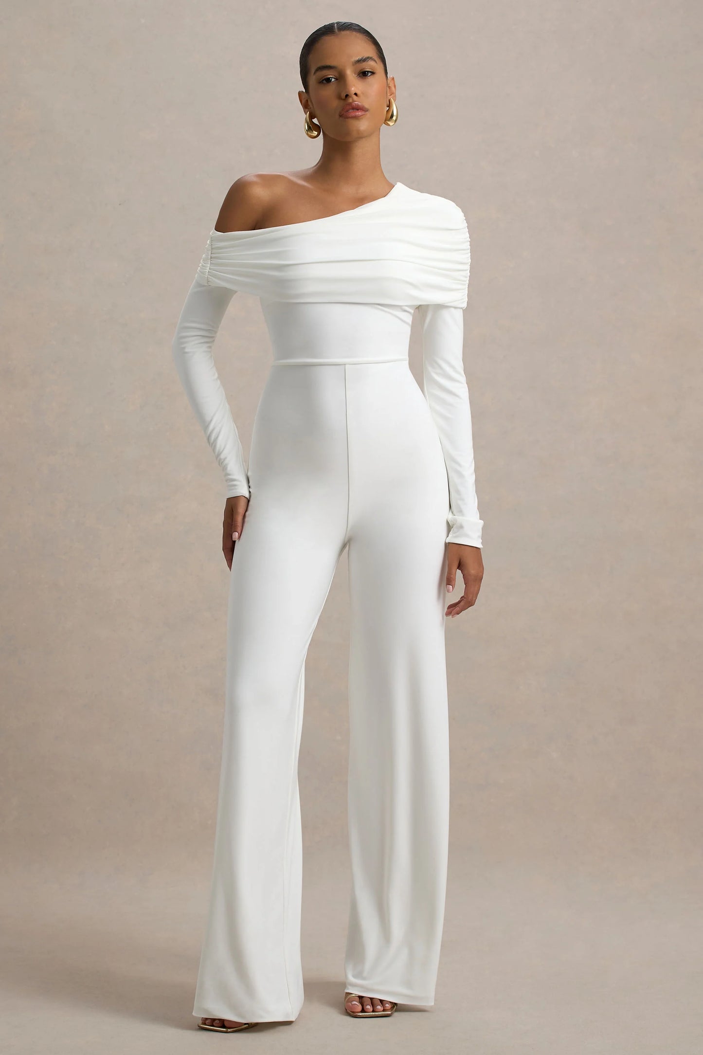 Gracious White Jumpsuit With Asymmetric Neckline