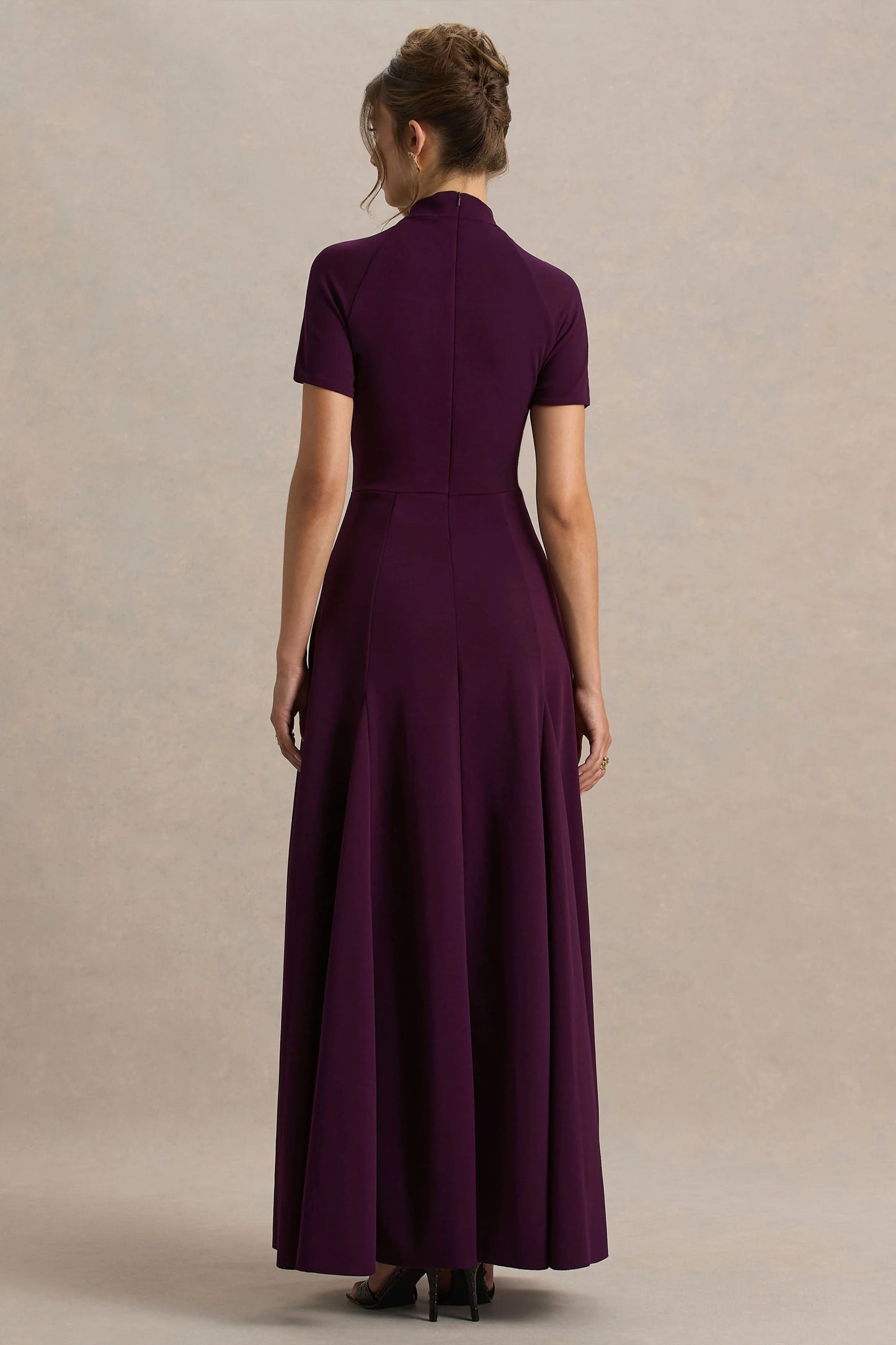 Alea Burgundy High-Neck Short-Sleeve Maxi Dress