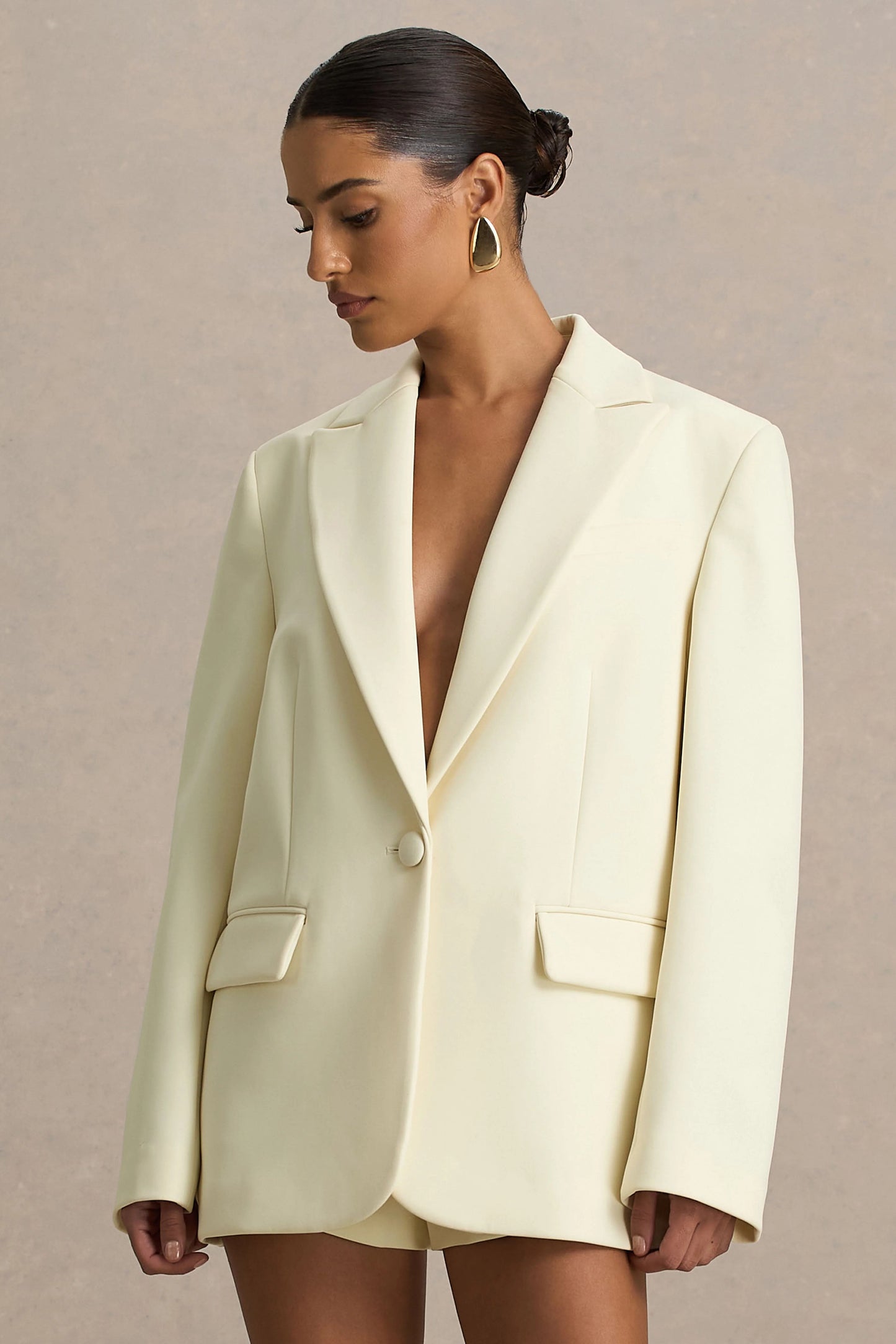 Katherine Cream Oversized Plunge-Neck Blazer