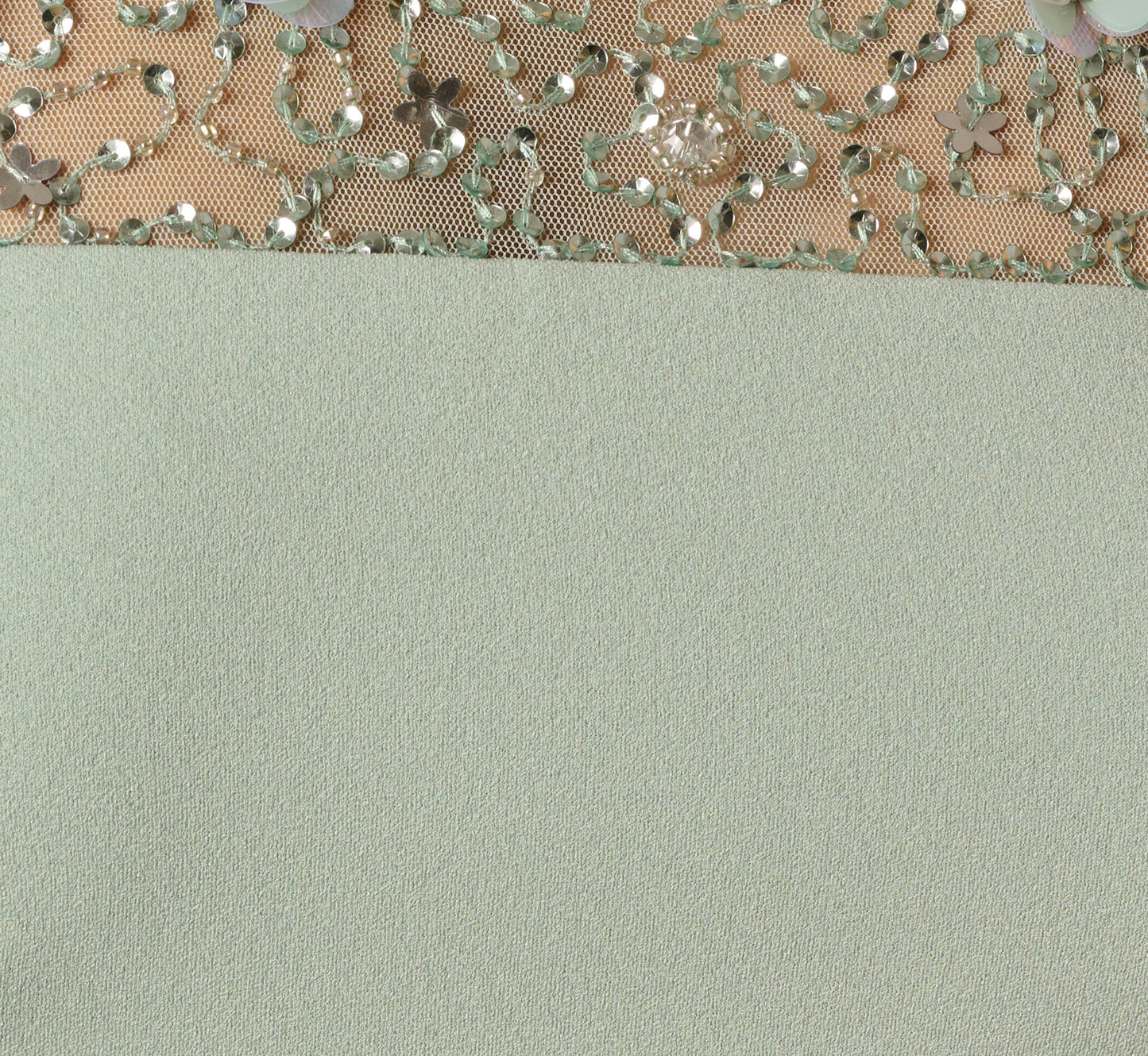 Flutter Sleeve Beaded Illusion Short Dress In Icy Sage