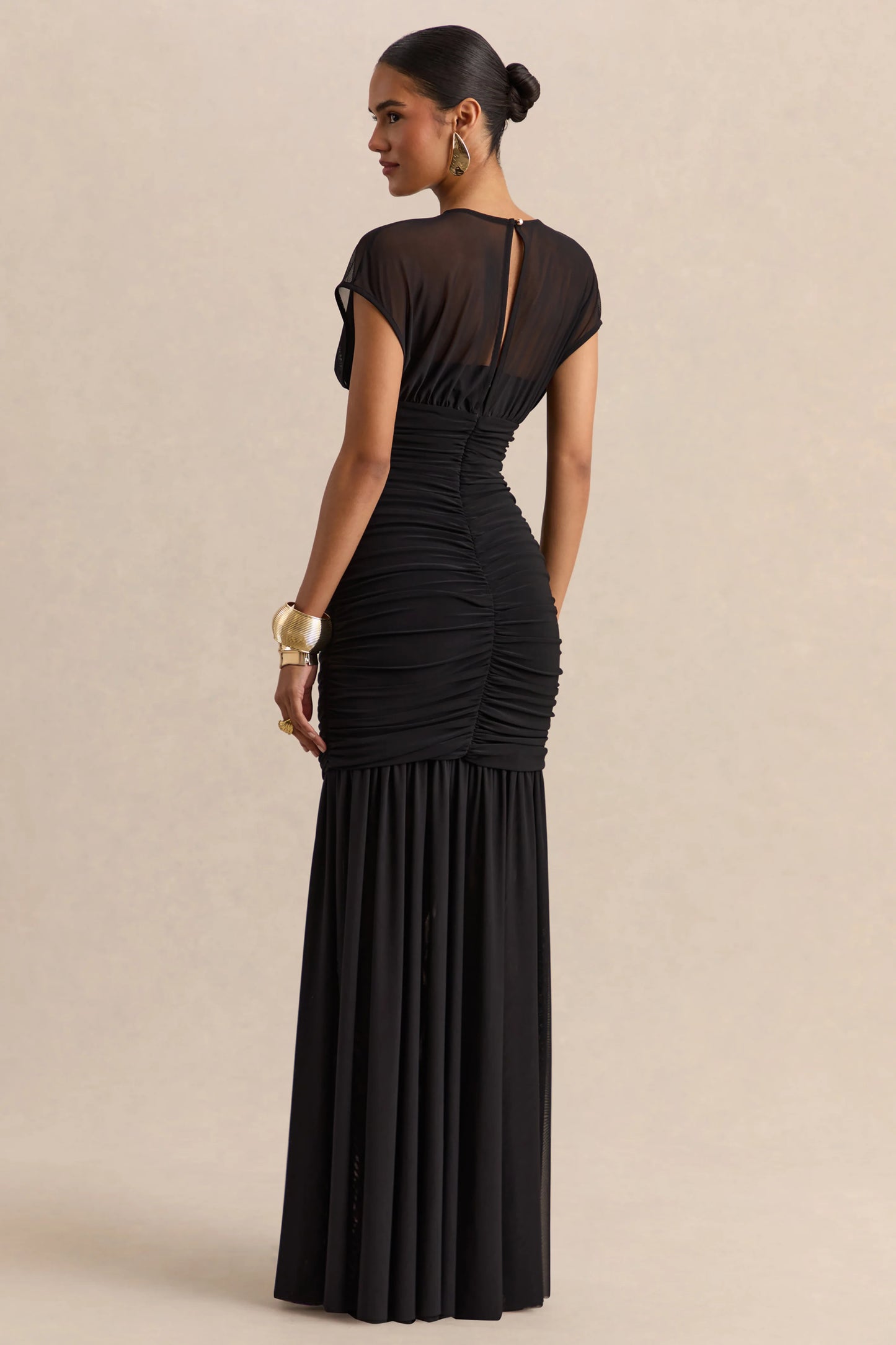 Kalene Black Wide-Neck Maxi Dress With Sheer-Detailing