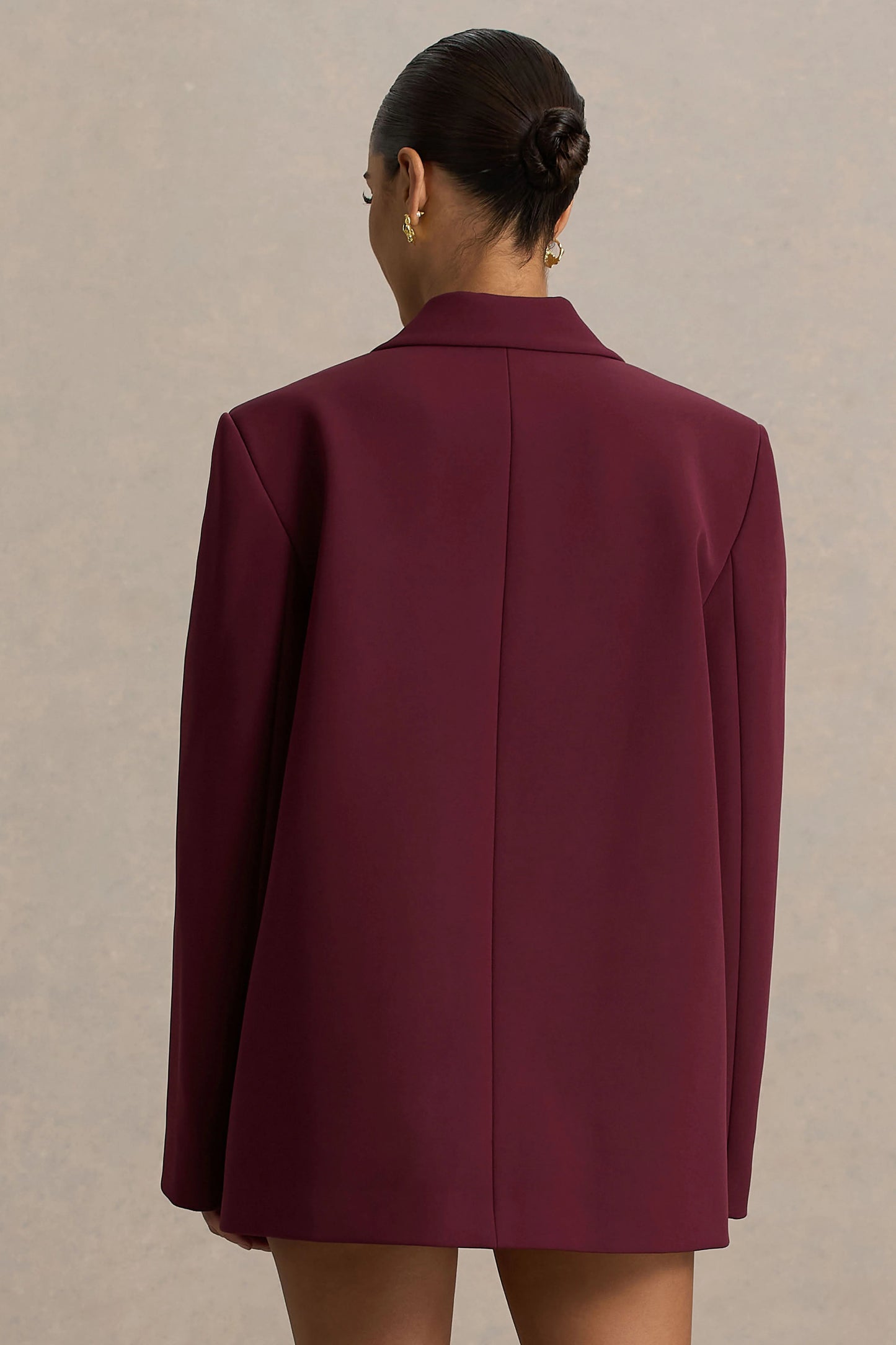 Katherine Burgundy Plunge-Neck Oversized Blazer