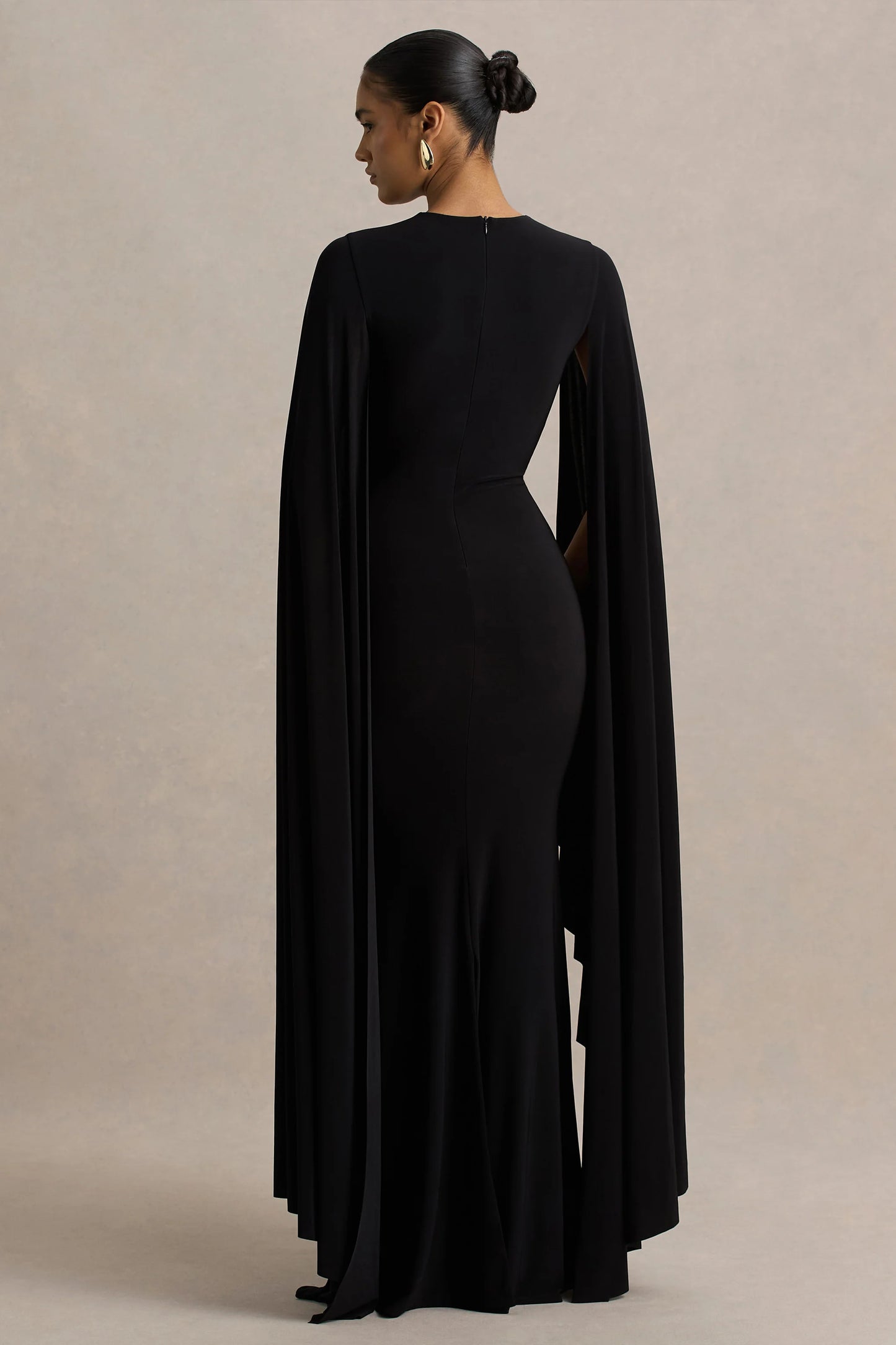 Briony Black Crew-Neck Maxi Dress With Cape Sleeves