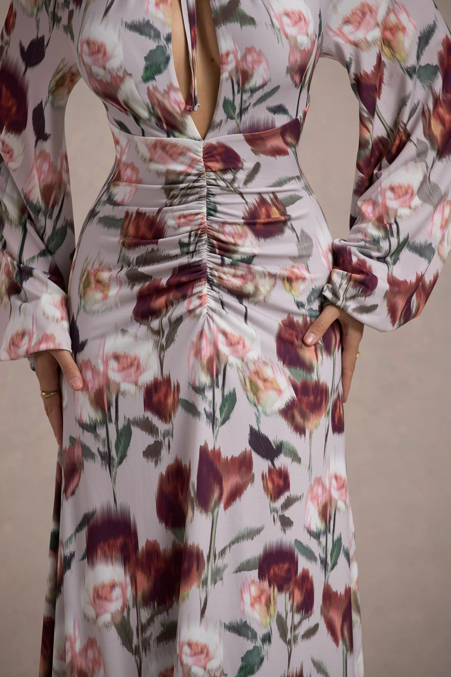 Althena Cream Floral Print Balloon-Sleeve Maxi Dress